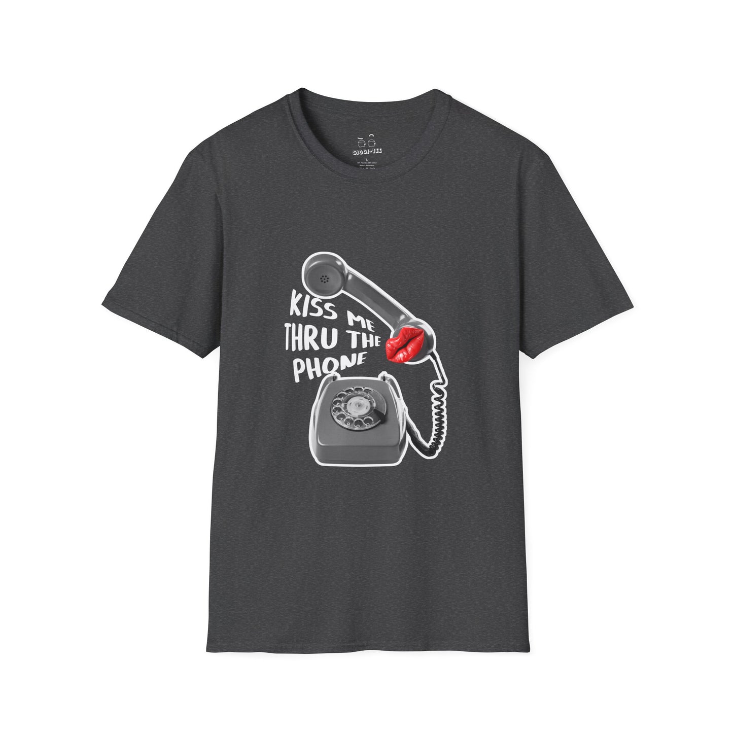 Kiss Me Thru the Phone t-shirt with rotary phone and lips, Soulja Boy inspired shirt, funny music parody tee.