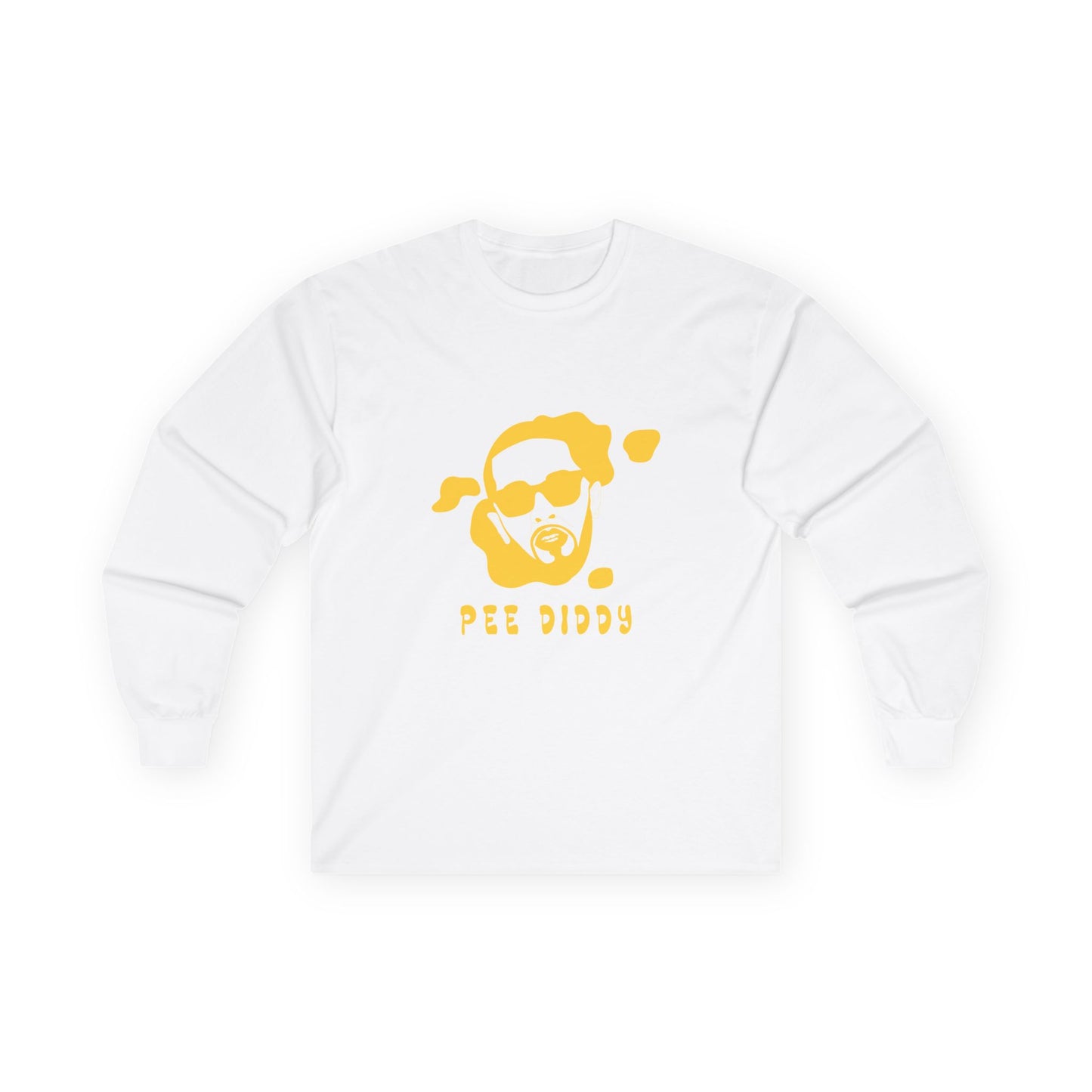 Parody design of rapper P. Diddy reimagined as a yellow pee stain, humorous visual pun.