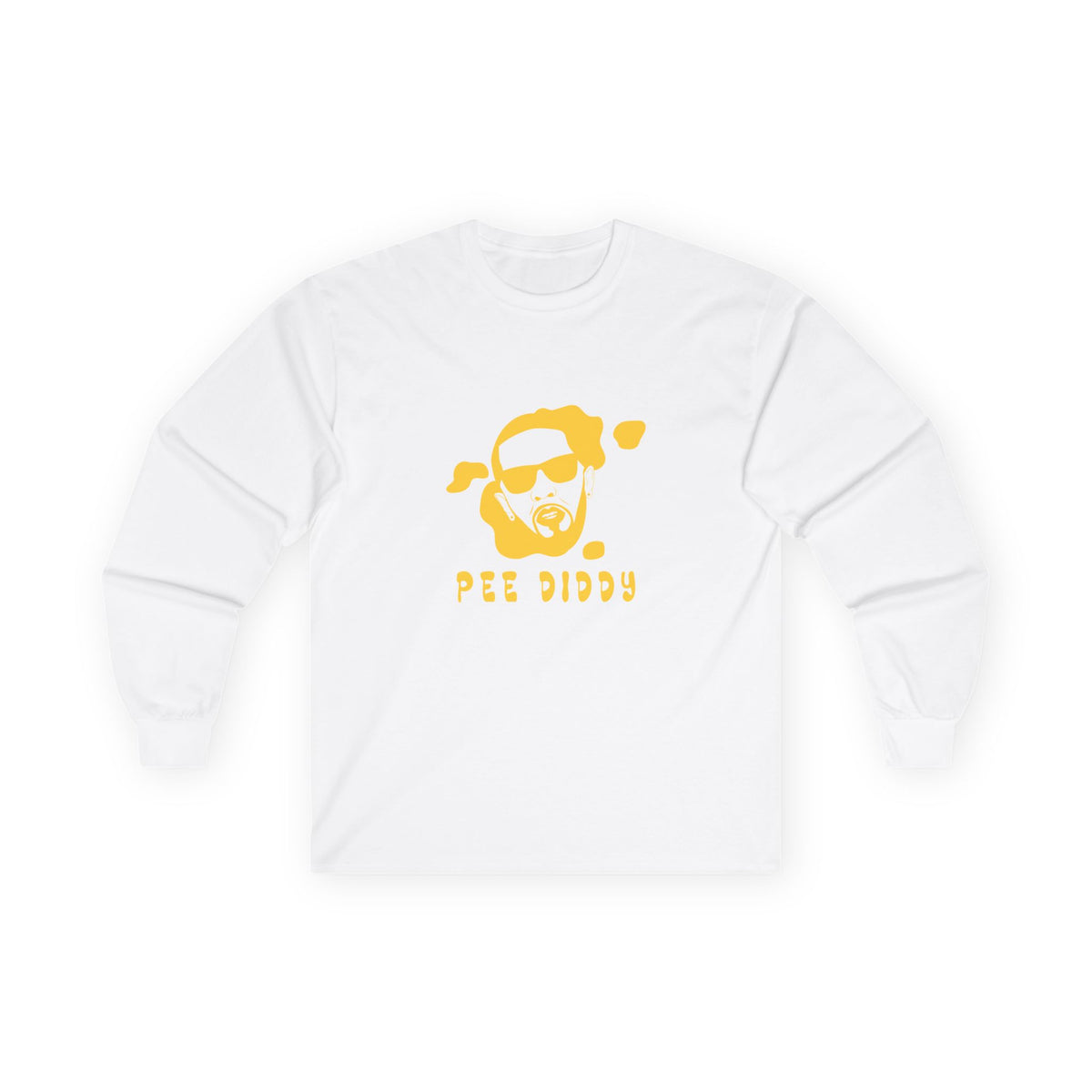 Parody design of rapper P. Diddy reimagined as a yellow pee stain, humorous visual pun.