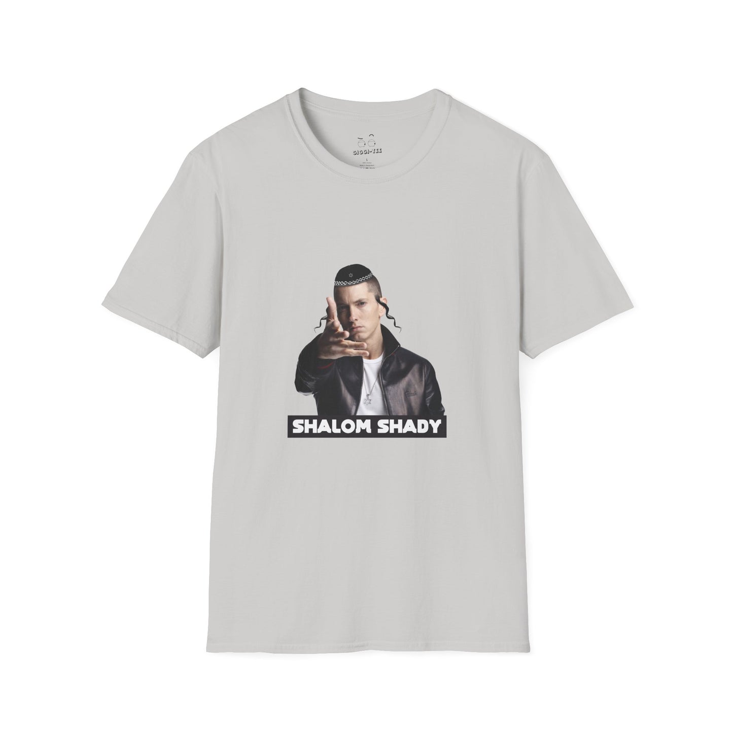 Illustration of Eminem parody titled “Shalom Shady,” featuring Slim Shady wearing a kippa, payot, and a Star of David necklace.