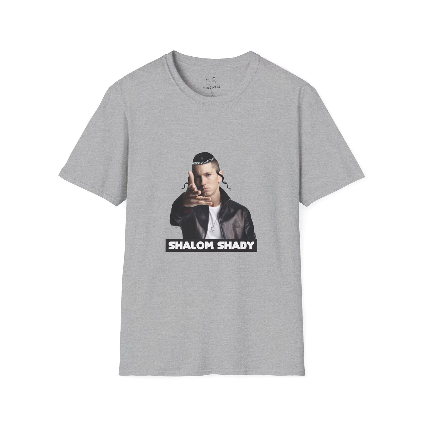 Illustration of Eminem parody titled “Shalom Shady,” featuring Slim Shady wearing a kippa, payot, and a Star of David necklace.