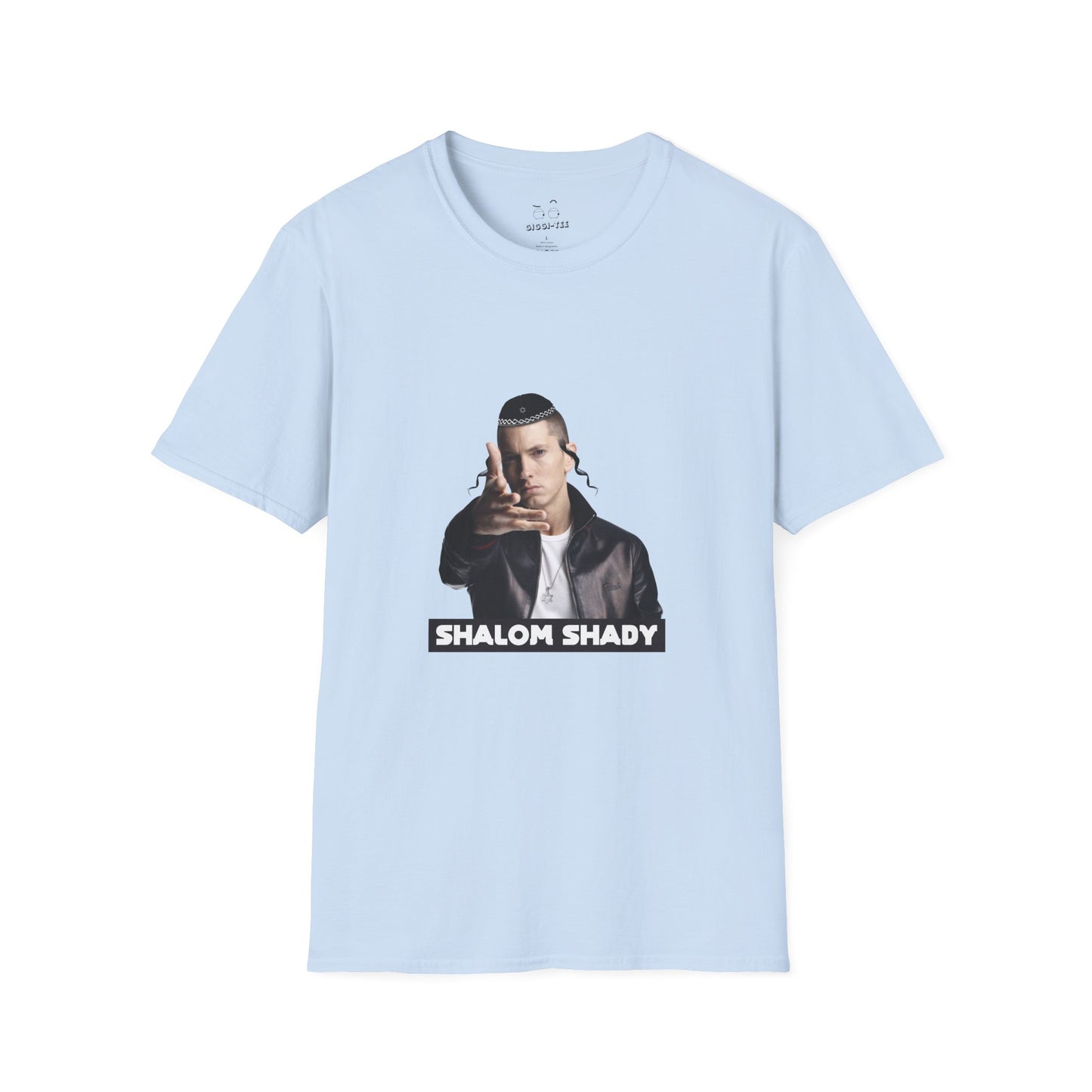 Illustration of Eminem parody titled “Shalom Shady,” featuring Slim Shady wearing a kippa, payot, and a Star of David necklace.