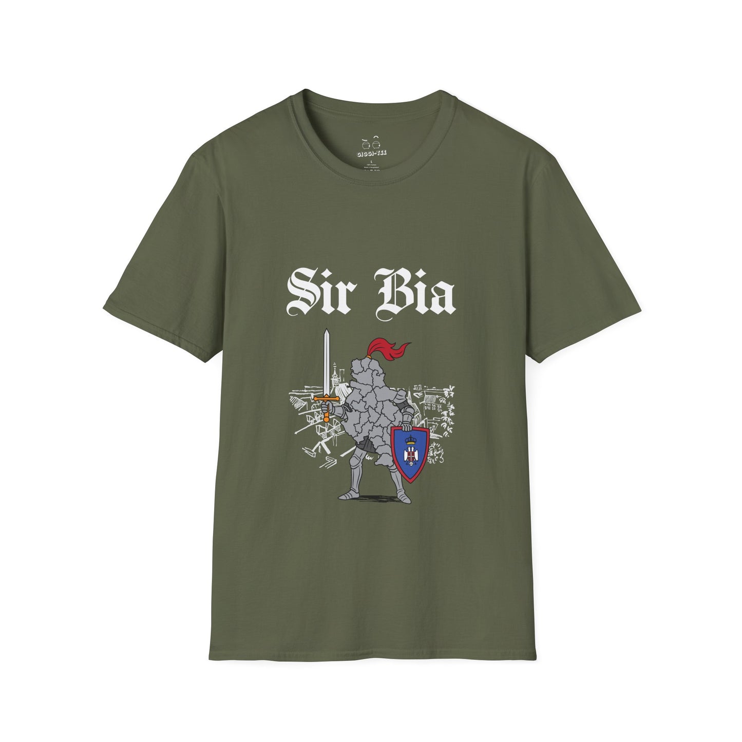 Illustration of Serbia shaped as a knight in shining armor holding a sword and shield.