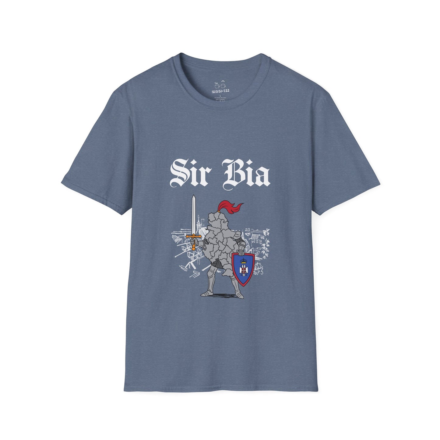 Illustration of Serbia shaped as a knight in shining armor holding a sword and shield.