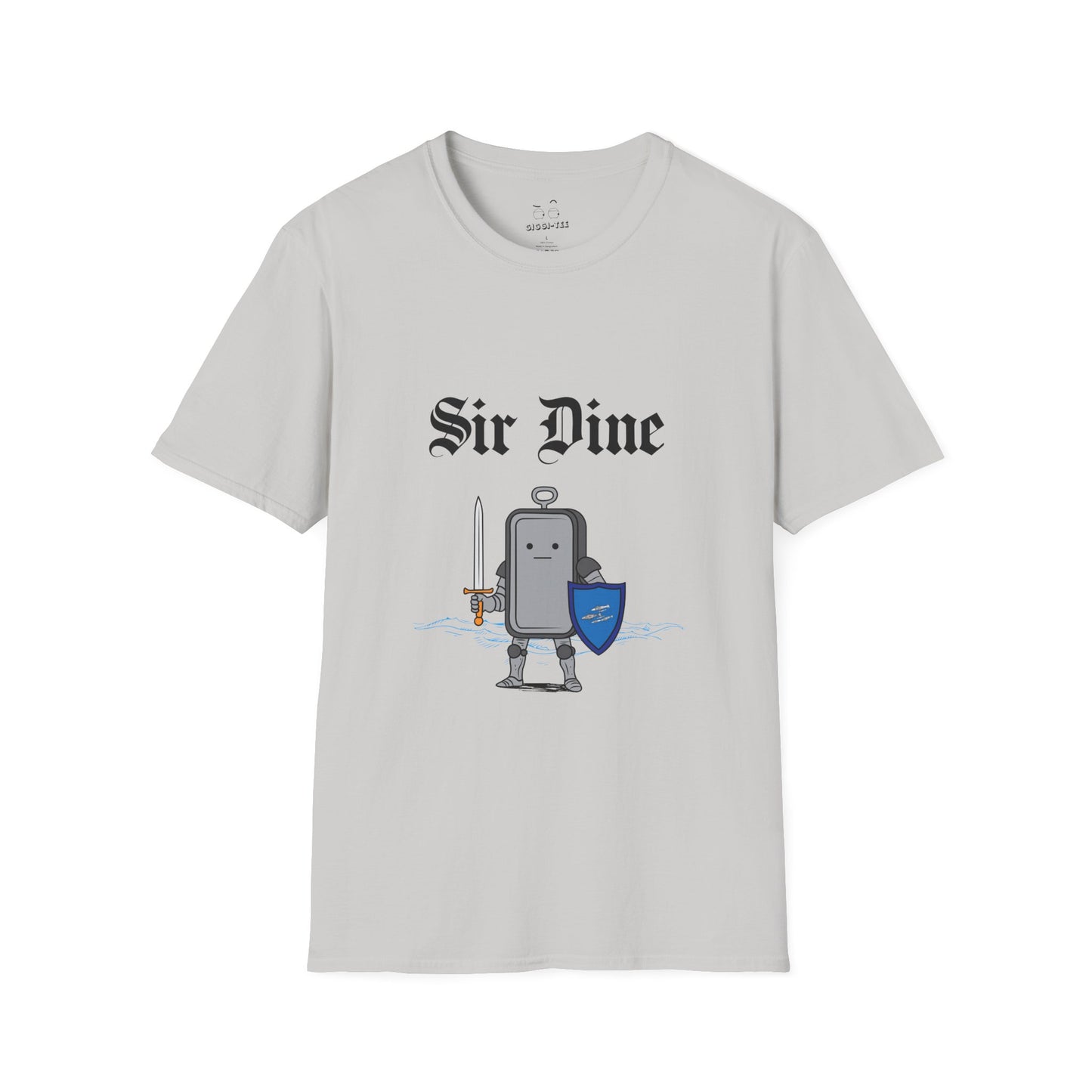 Illustration of a sardine can as a knight in shining armor holding a sword and shield.