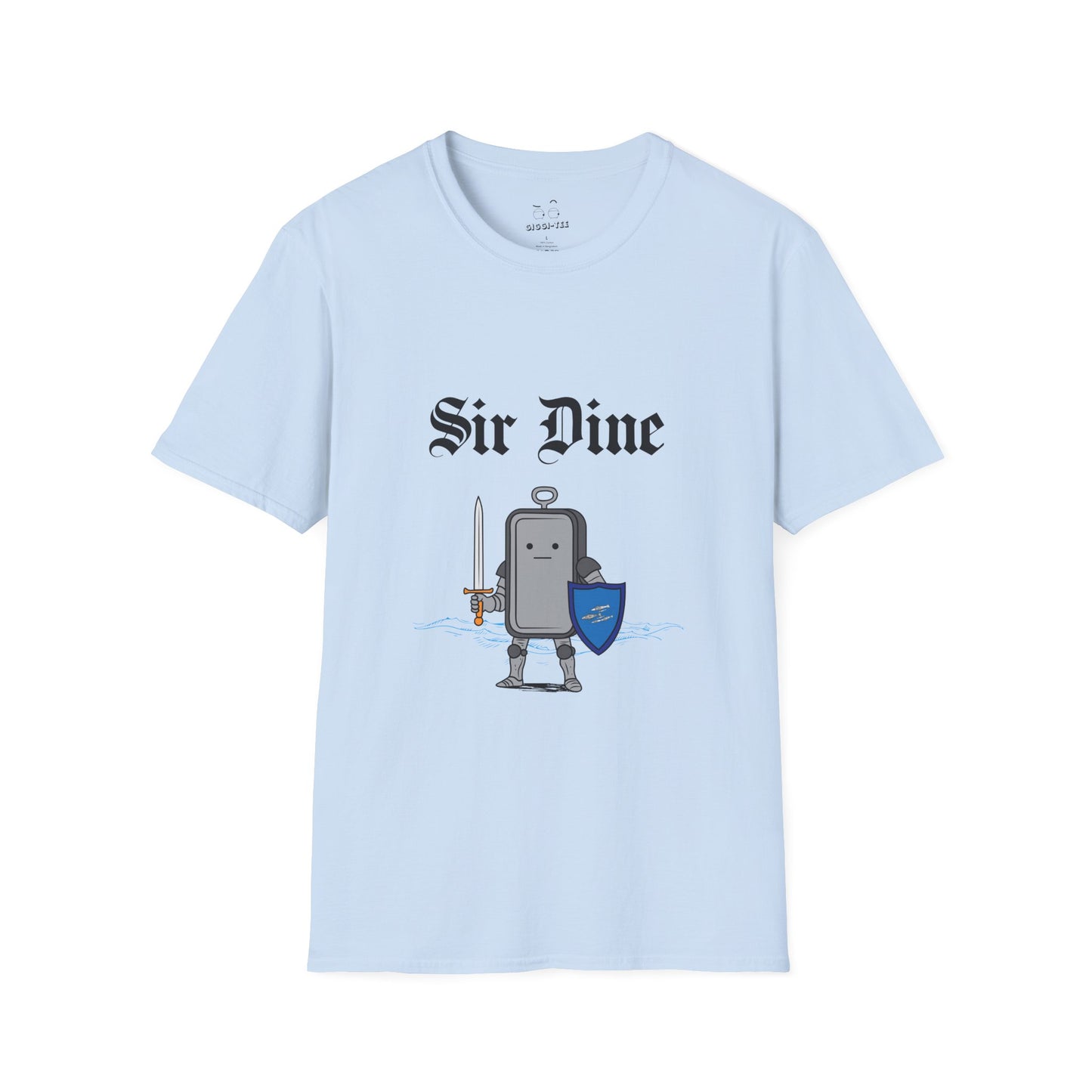 Illustration of a sardine can as a knight in shining armor holding a sword and shield.