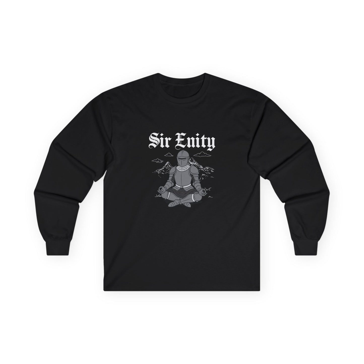 Sir Enity knight meditating in full armor, serene meditation pose symbolizing inner peace and mindfulness