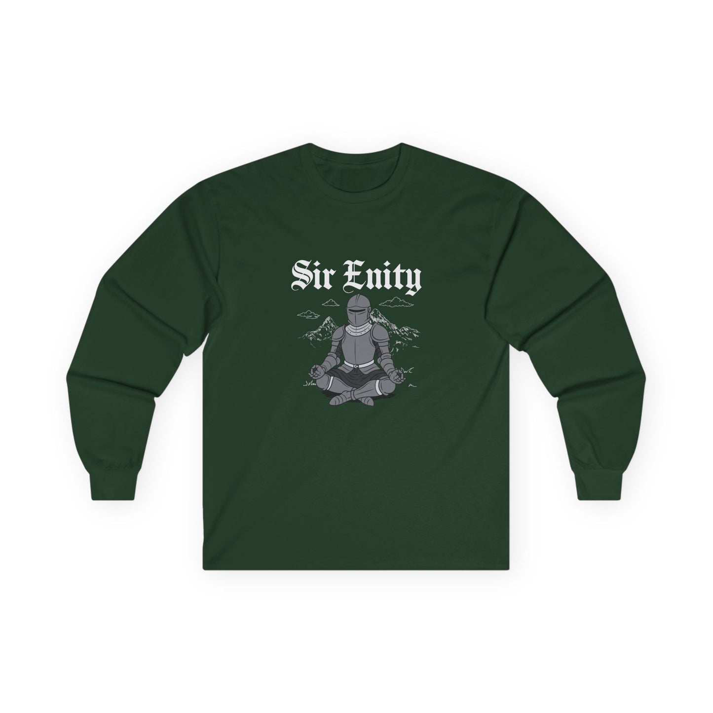 Sir Enity knight meditating in full armor, serene meditation pose symbolizing inner peace and mindfulness