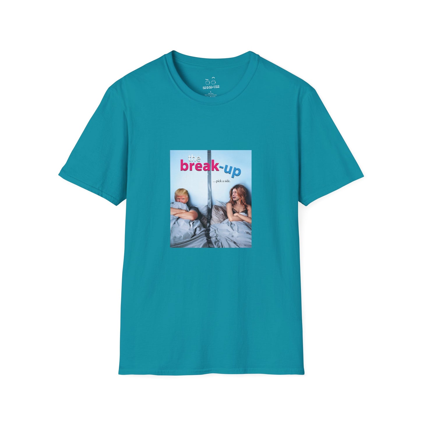 funny political breakup t-shirt with satirical twist, parody of The Break-Up movie poster featuring Donald Trump and Elon Musk