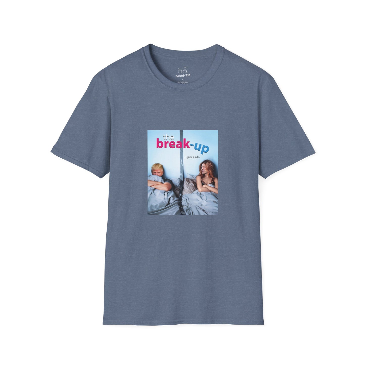 funny political breakup t-shirt with satirical twist, parody of The Break-Up movie poster featuring Donald Trump and Elon Musk