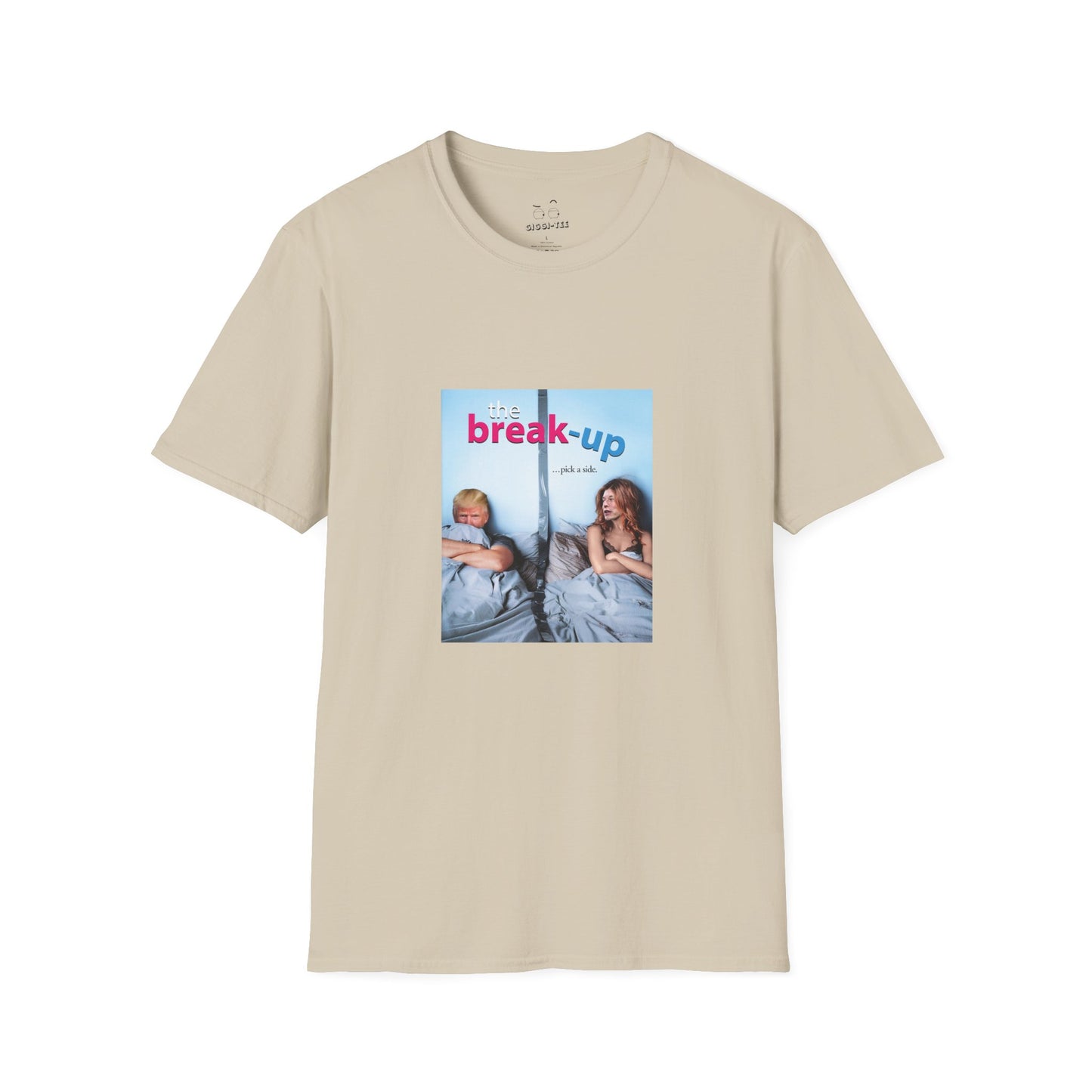 funny political breakup t-shirt with satirical twist, parody of The Break-Up movie poster featuring Donald Trump and Elon Musk