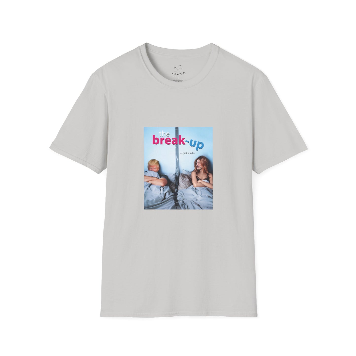 funny political breakup t-shirt with satirical twist, parody of The Break-Up movie poster featuring Donald Trump and Elon Musk