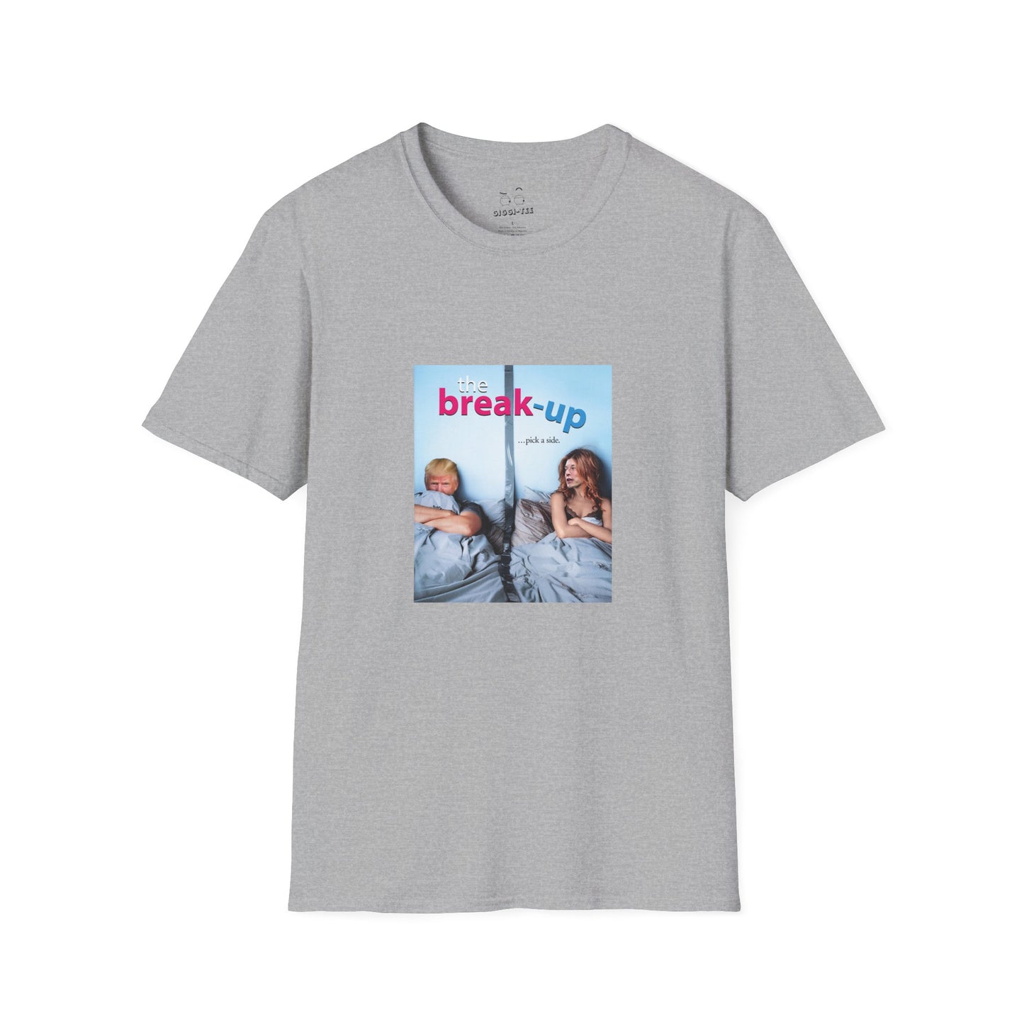 funny political breakup t-shirt with satirical twist, parody of The Break-Up movie poster featuring Donald Trump and Elon Musk