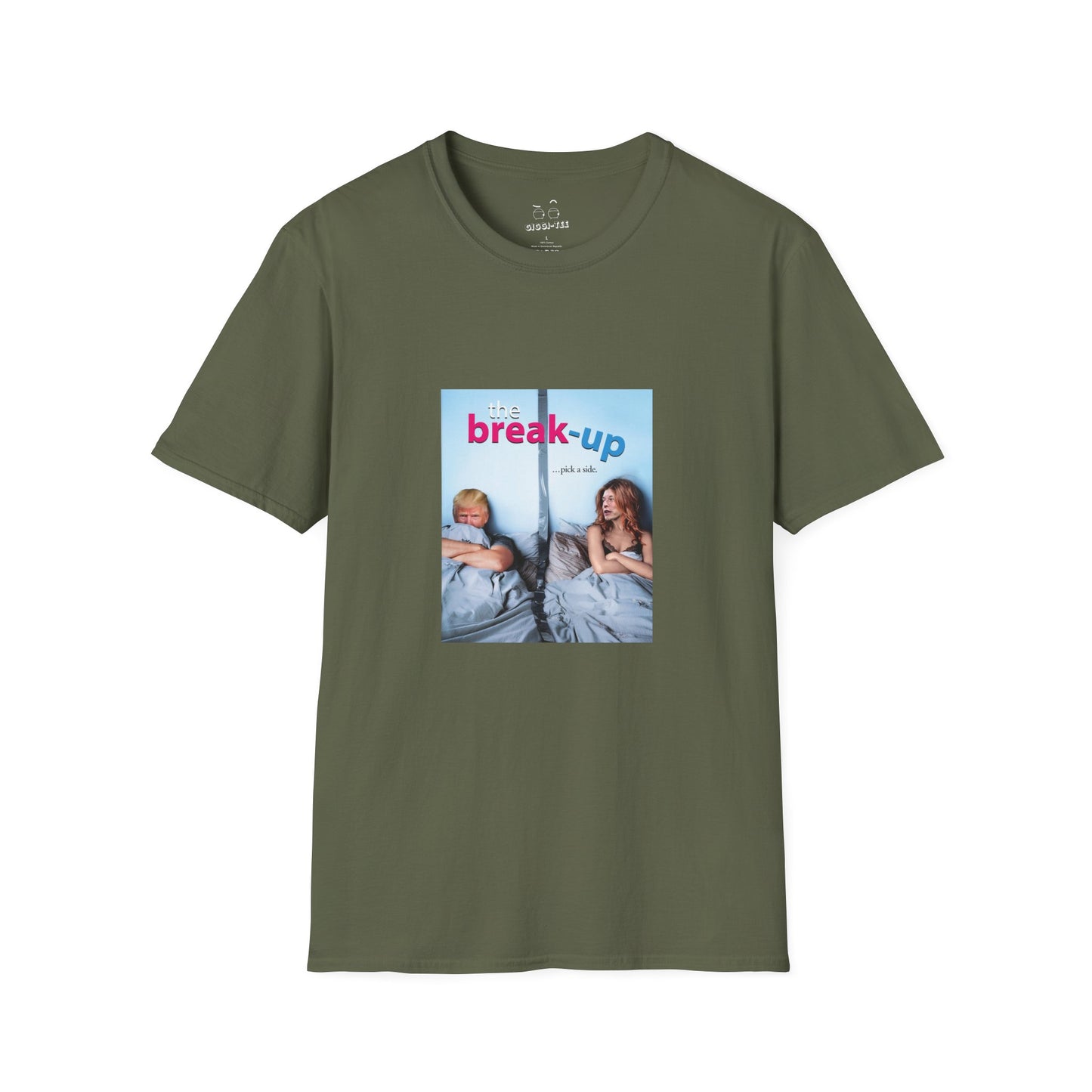 funny political breakup t-shirt with satirical twist, parody of The Break-Up movie poster featuring Donald Trump and Elon Musk