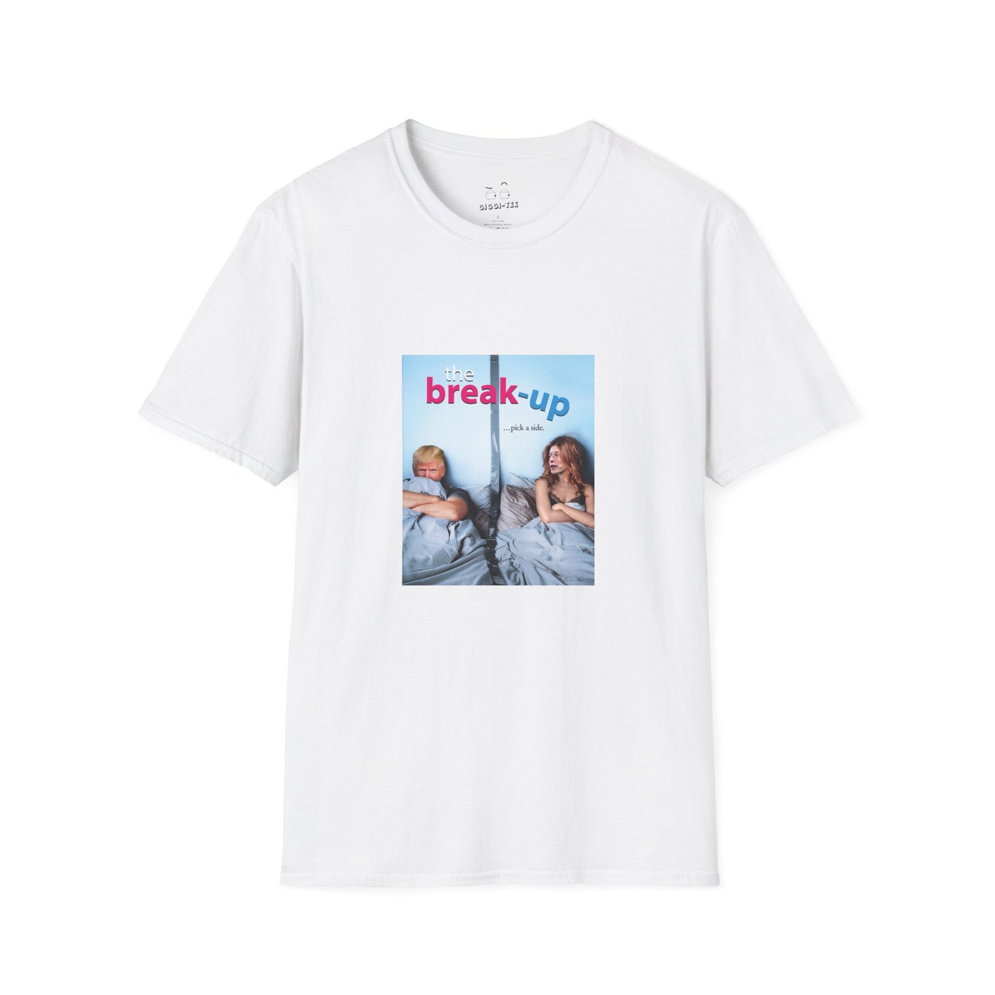 funny political breakup t-shirt with satirical twist, parody of The Break-Up movie poster featuring Donald Trump and Elon Musk