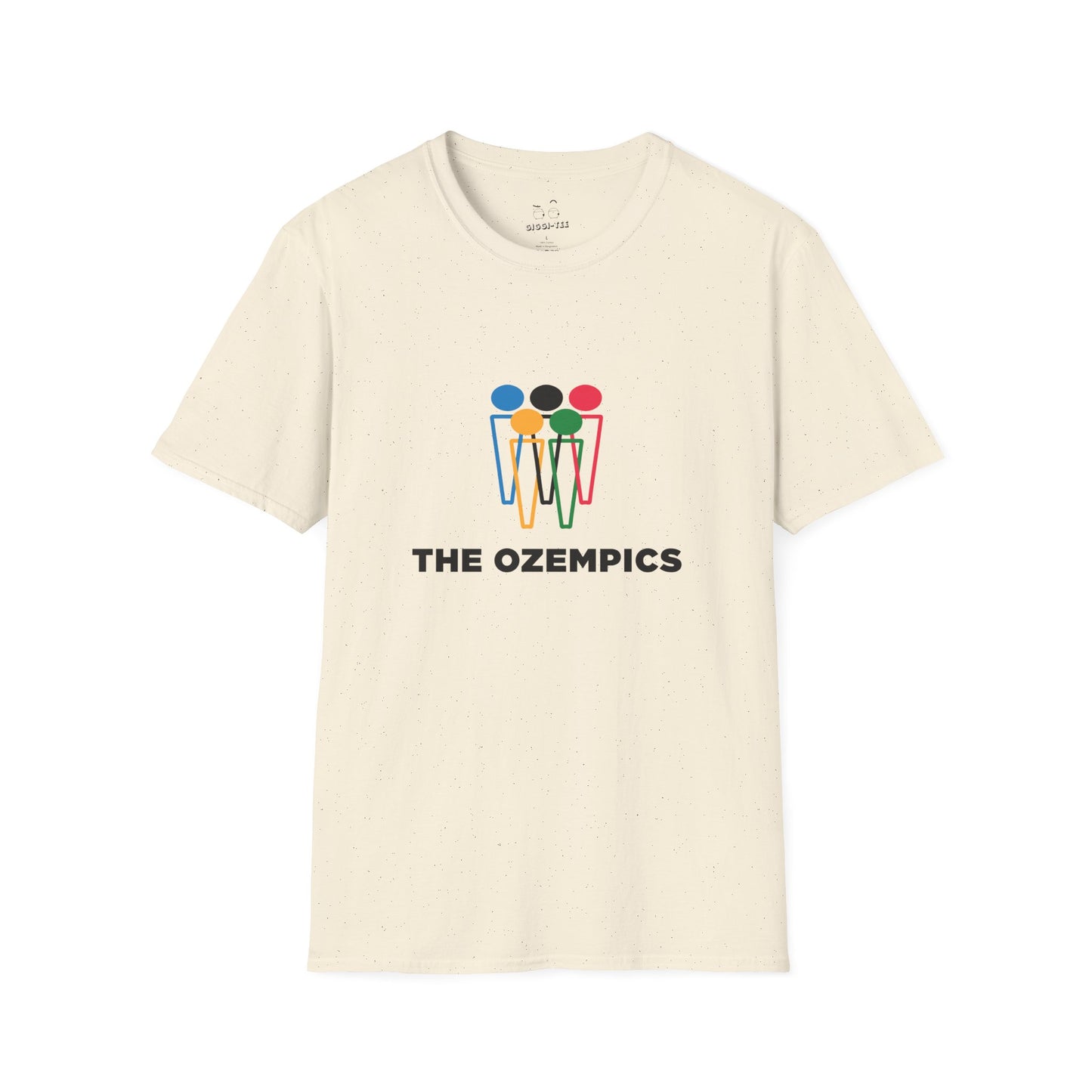 Parody graphic reading “The Ozempics” with six Ozempic-style “i” shapes arranged like the Olympic logo in blue, yellow, green, red, and black.