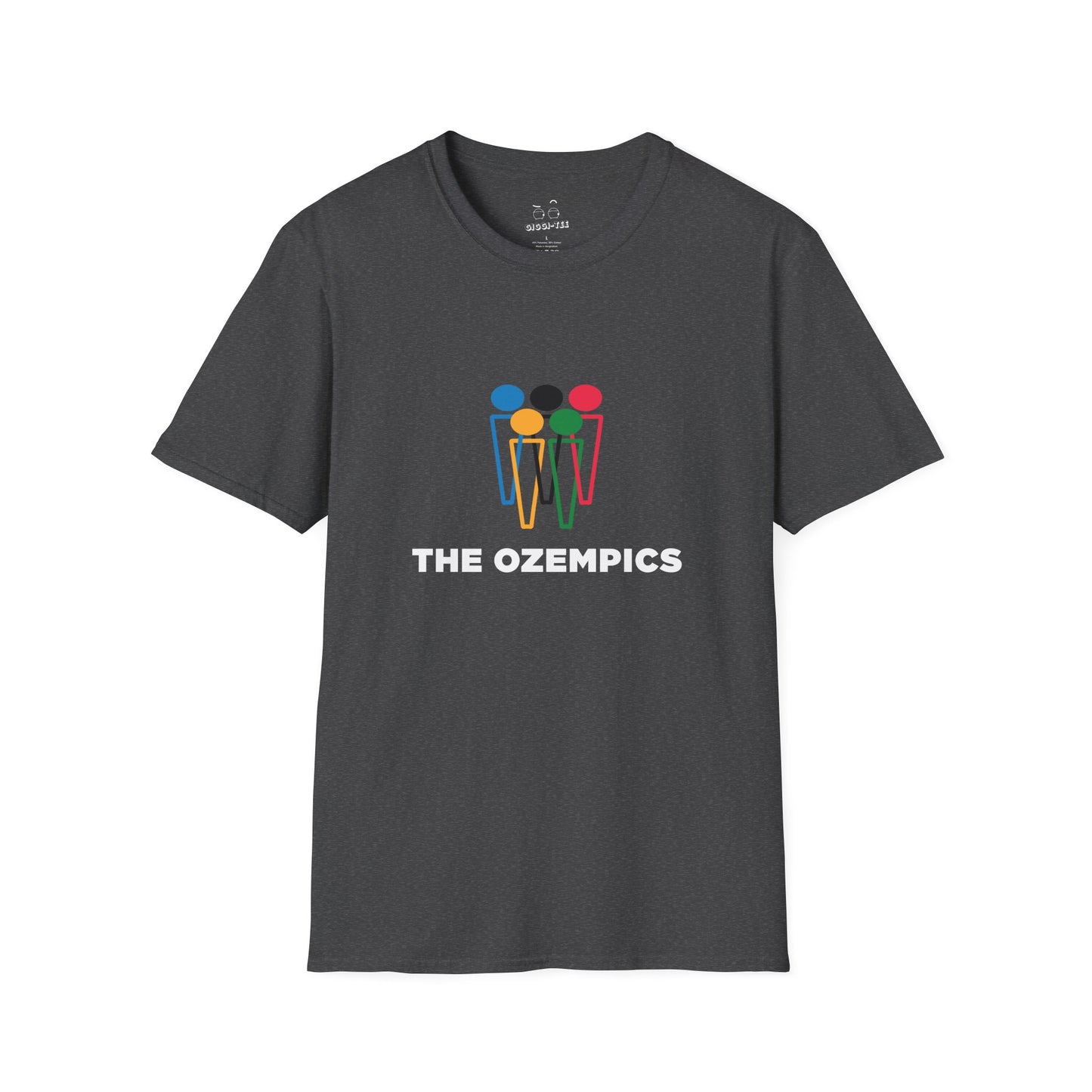 Parody graphic reading “The Ozempics” with six Ozempic-style “i” shapes arranged like the Olympic logo in blue, yellow, green, red, and black.