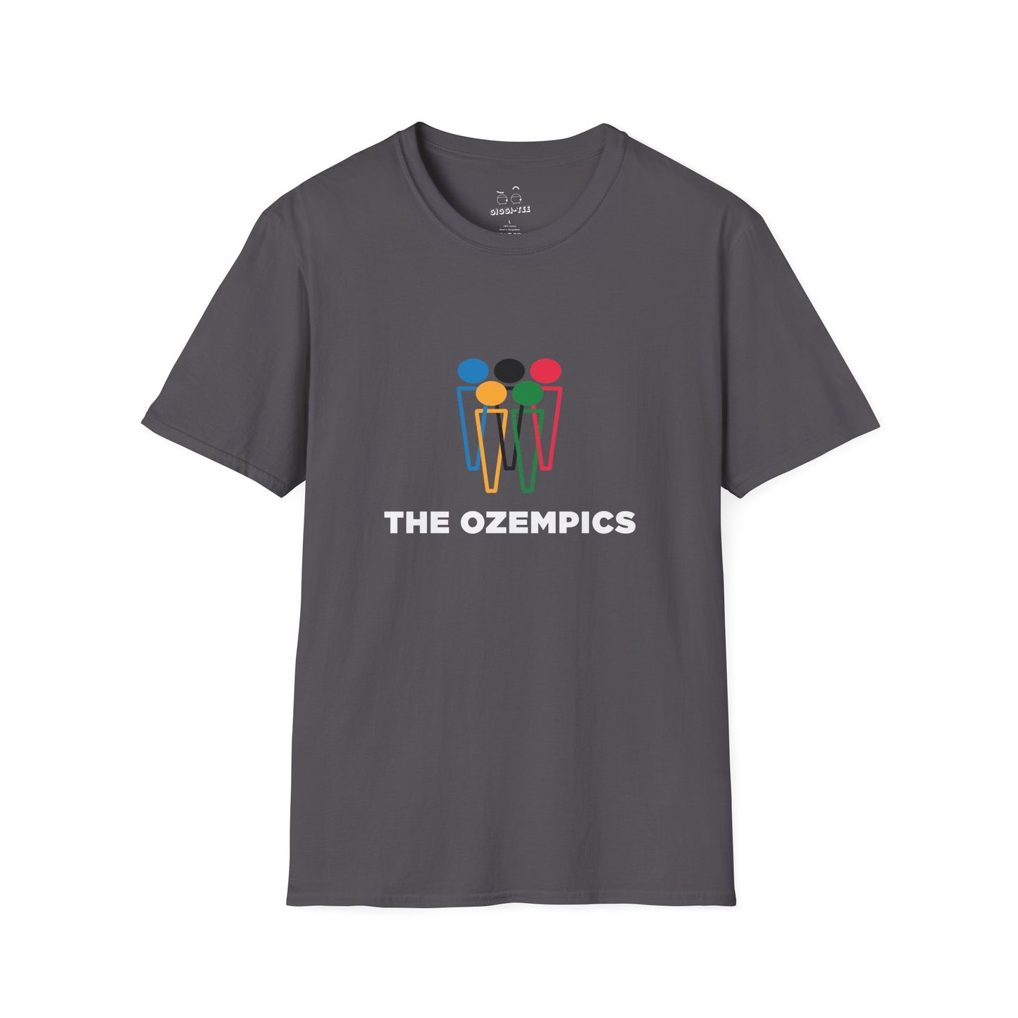 Parody graphic reading “The Ozempics” with six Ozempic-style “i” shapes arranged like the Olympic logo in blue, yellow, green, red, and black.
