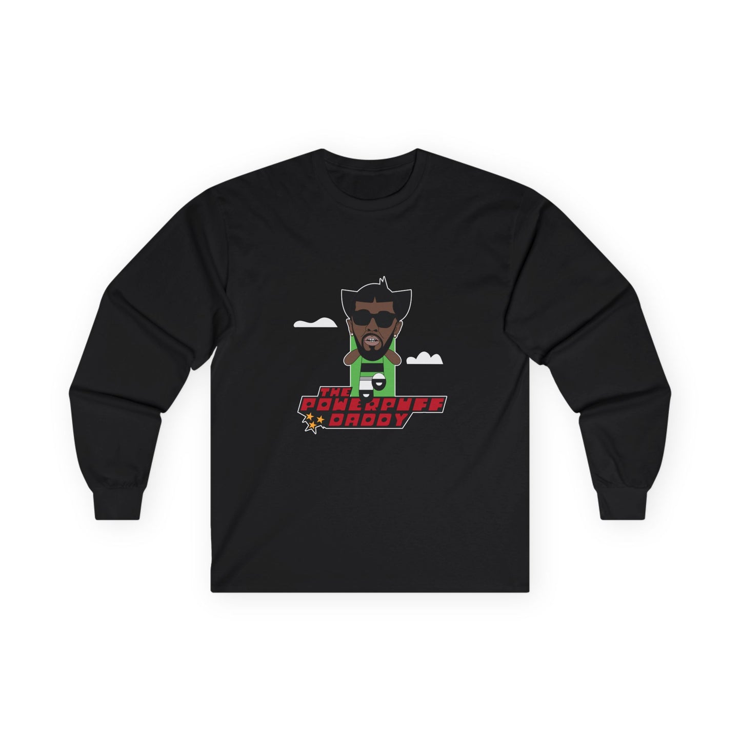 Powerpuff Daddy t-shirt parody of Puff Daddy in Powerpuff Girls style, Buttercup edition, funny hip-hop cartoon shirt.