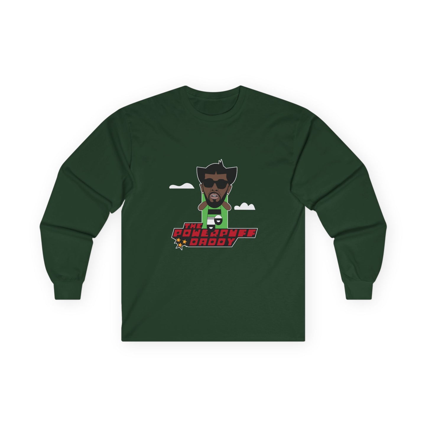 Powerpuff Daddy t-shirt parody of Puff Daddy in Powerpuff Girls style, Buttercup edition, funny hip-hop cartoon shirt.