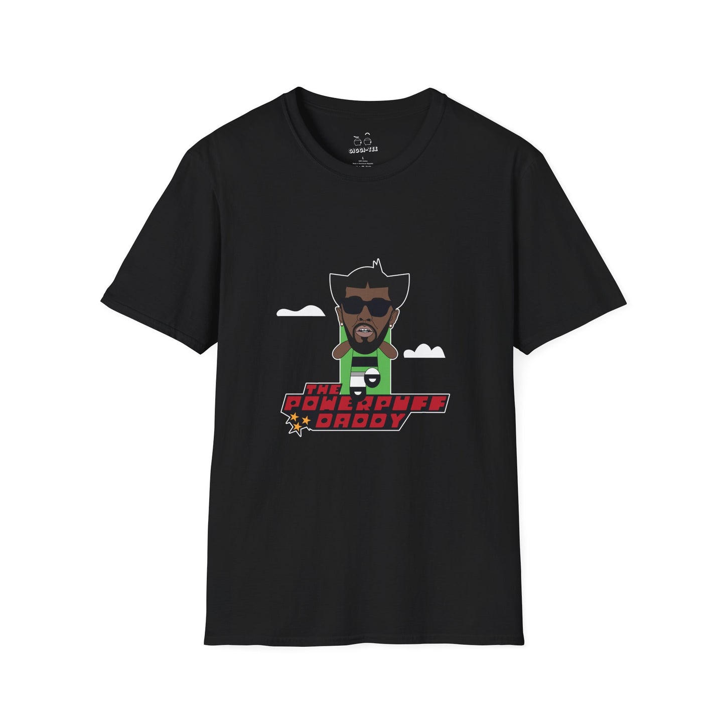 Powerpuff Daddy t-shirt parody of Puff Daddy in Powerpuff Girls style, Buttercup edition, funny hip-hop cartoon shirt.