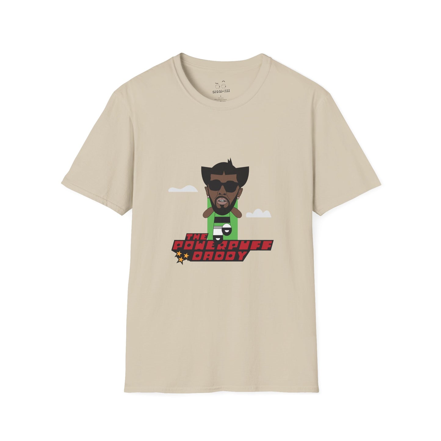 Powerpuff Daddy t-shirt parody of Puff Daddy in Powerpuff Girls style, Buttercup edition, funny hip-hop cartoon shirt.