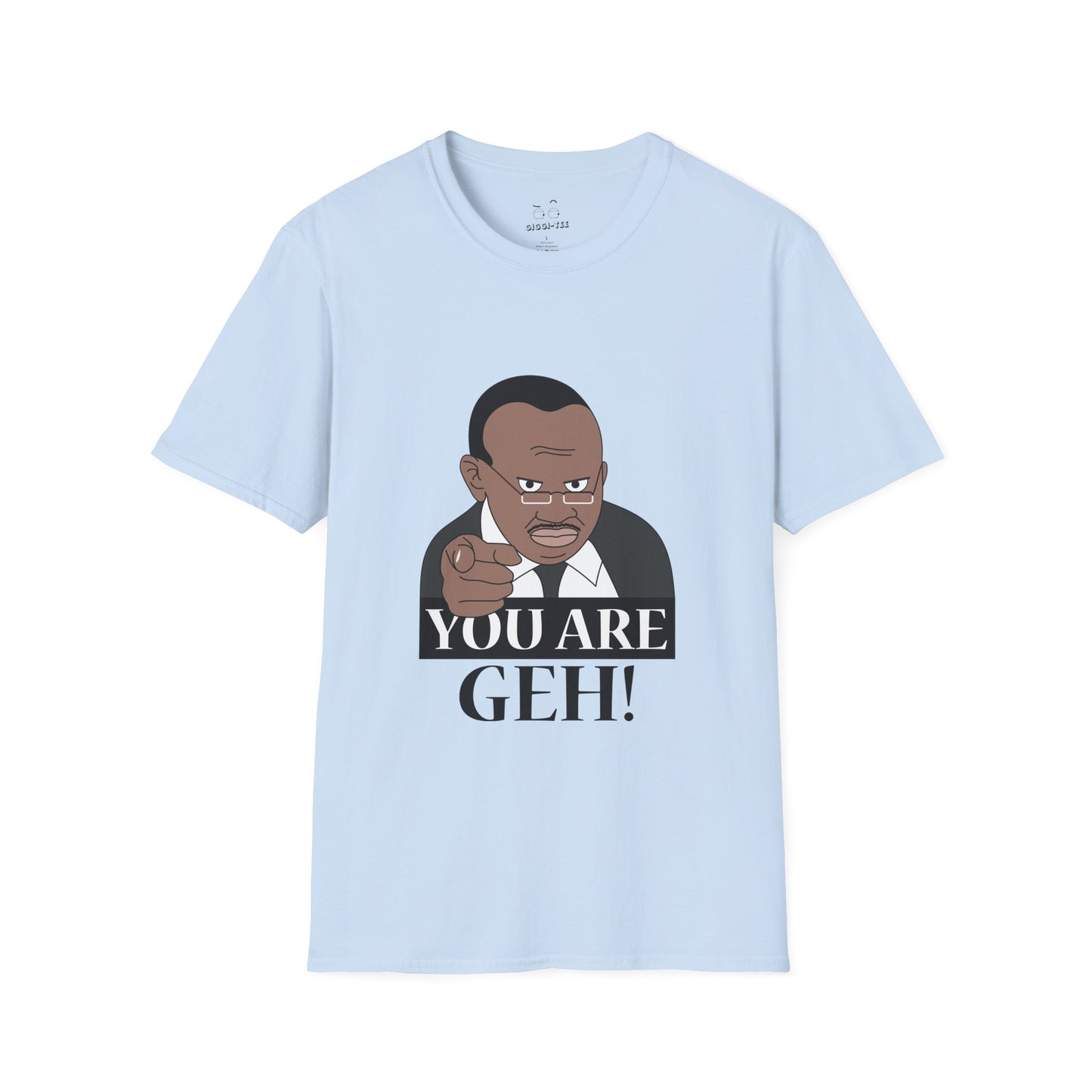 Illustration of the Ugandan TV host from the viral "Why Are You Geh?" clip, pointing forward like Uncle Sam, with bold text saying "You Are Geh!"