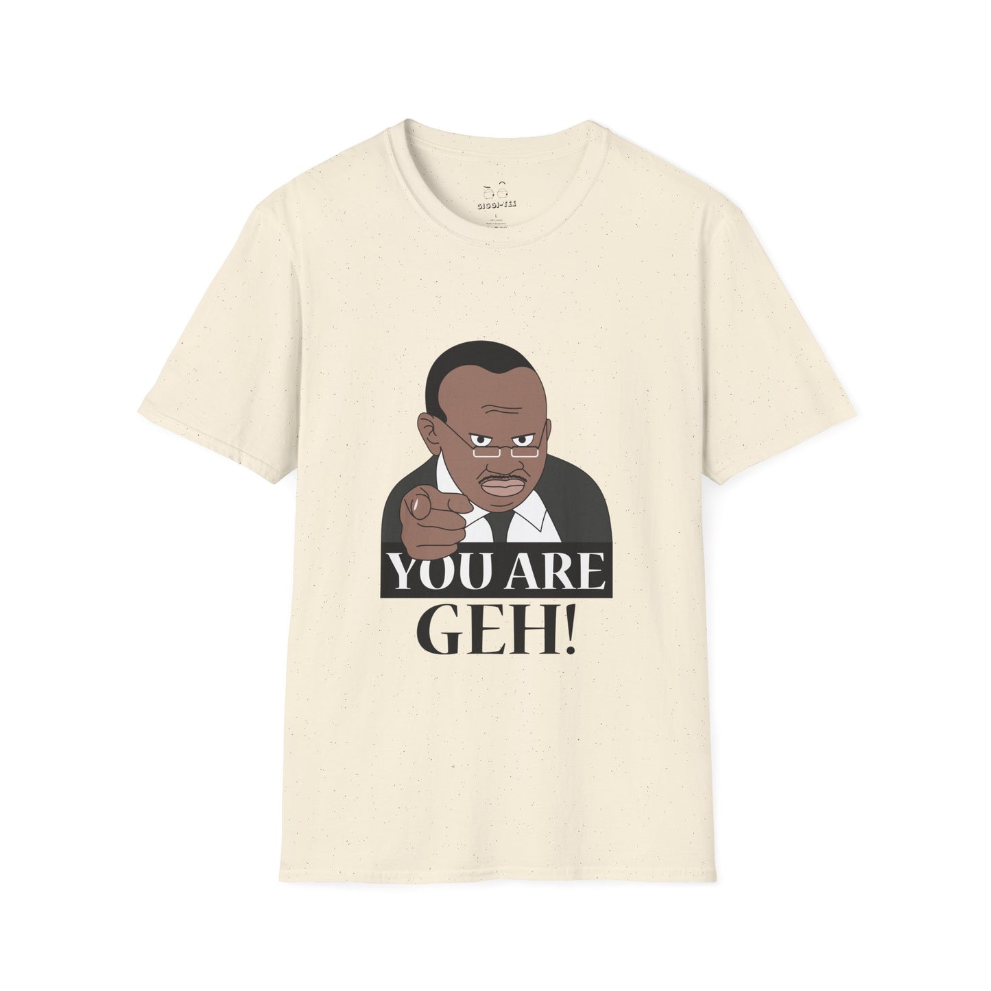 Illustration of the Ugandan TV host from the viral "Why Are You Geh?" clip, pointing forward like Uncle Sam, with bold text saying "You Are Geh!"