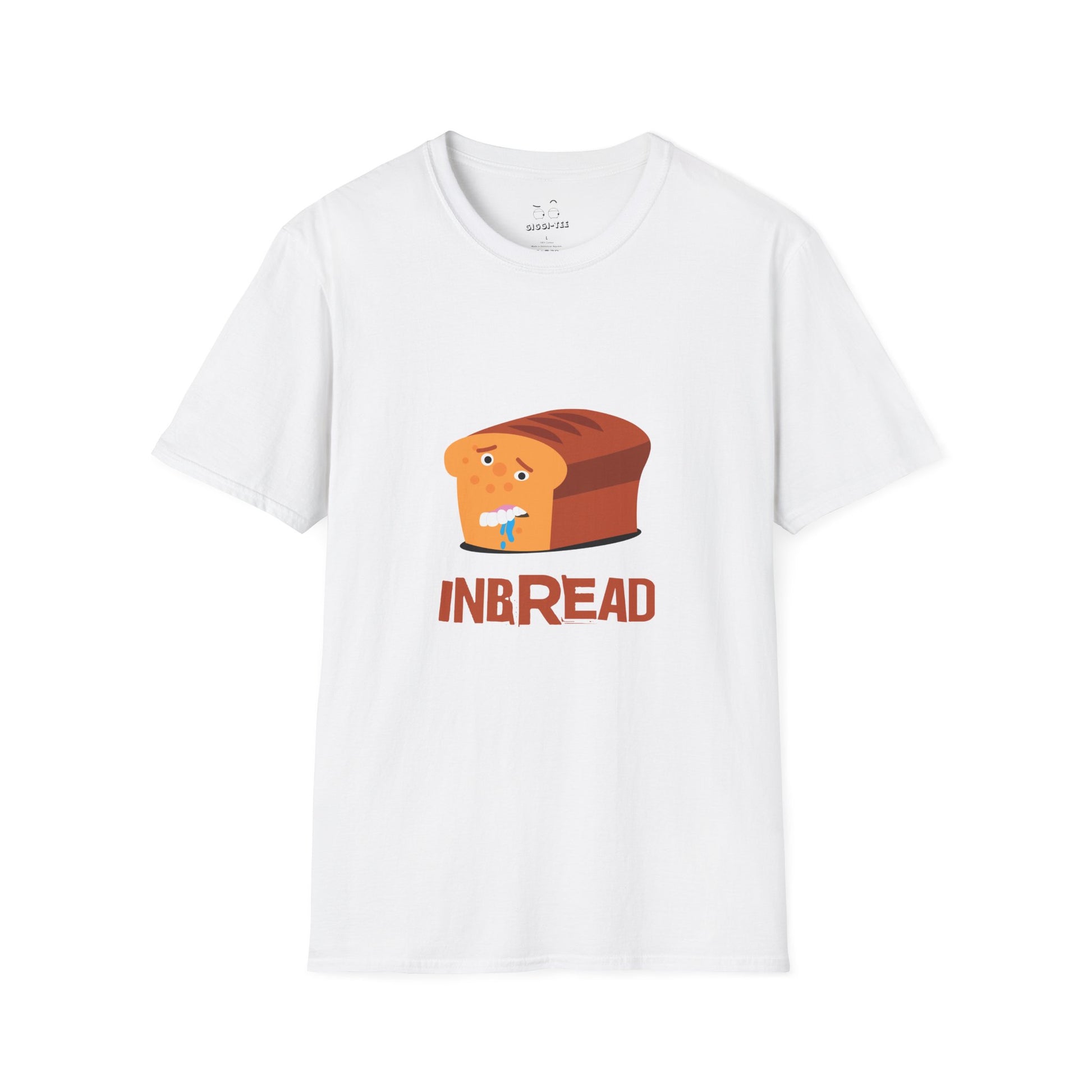 Inbread pun shirt design featuring a loaf of bread with a silly face, parodying the word inbred with absurd bakery humor.