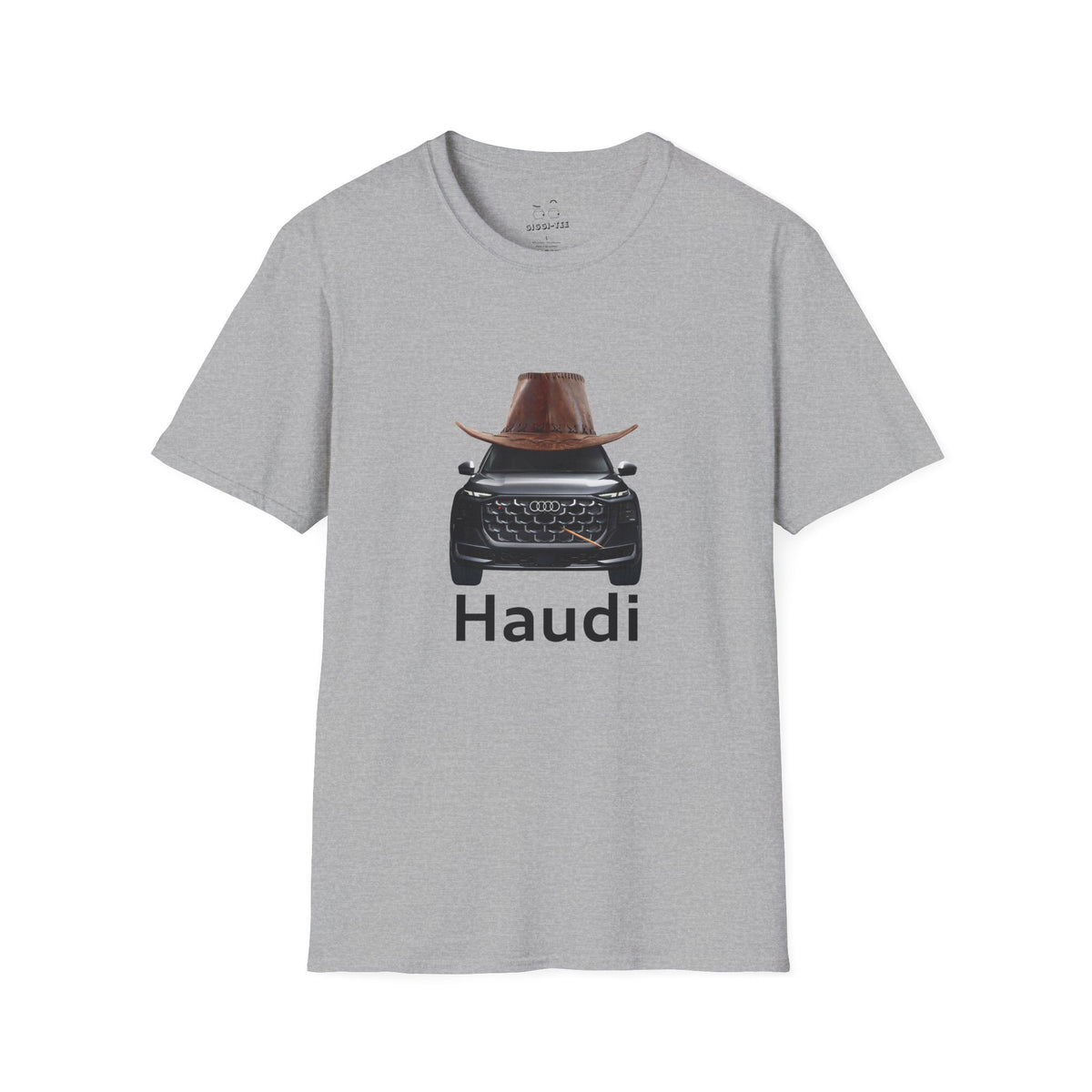 Haudi funny car shirt featuring an Audi with a cowboy hat and toothpick