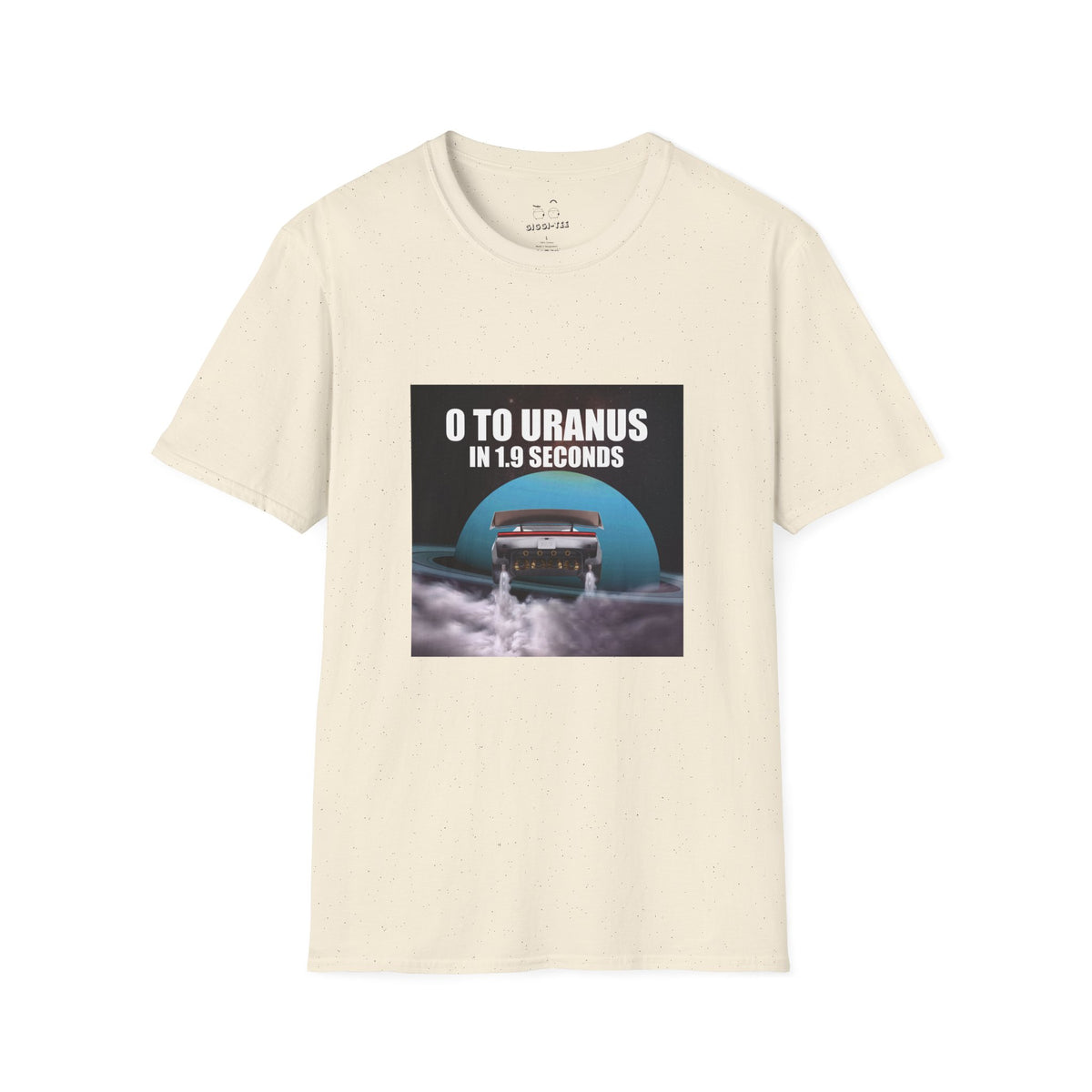 Funny Tesla Roadster meme graphic featuring a futuristic electric sports car racing toward Uranus with the text “0 to Uranus in 1.9 Seconds,” parodying Tesla's acceleration claim with a cheeky space pun.