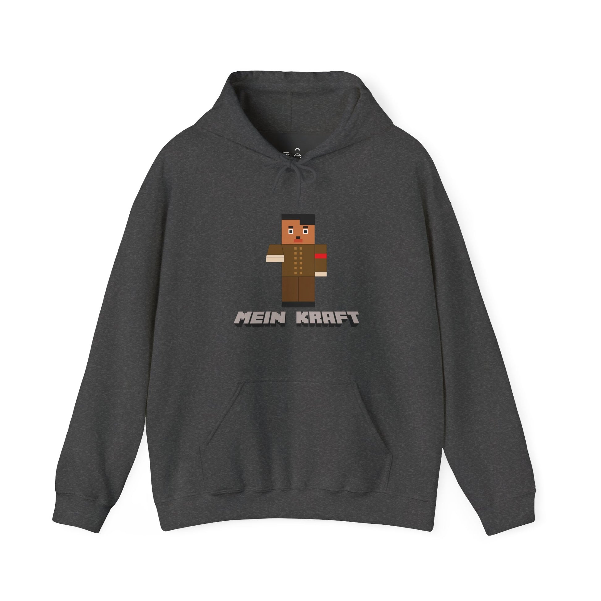 Mein Kraft parody hoodie featuring a Minecraft-style historical parody character in pixel-art design