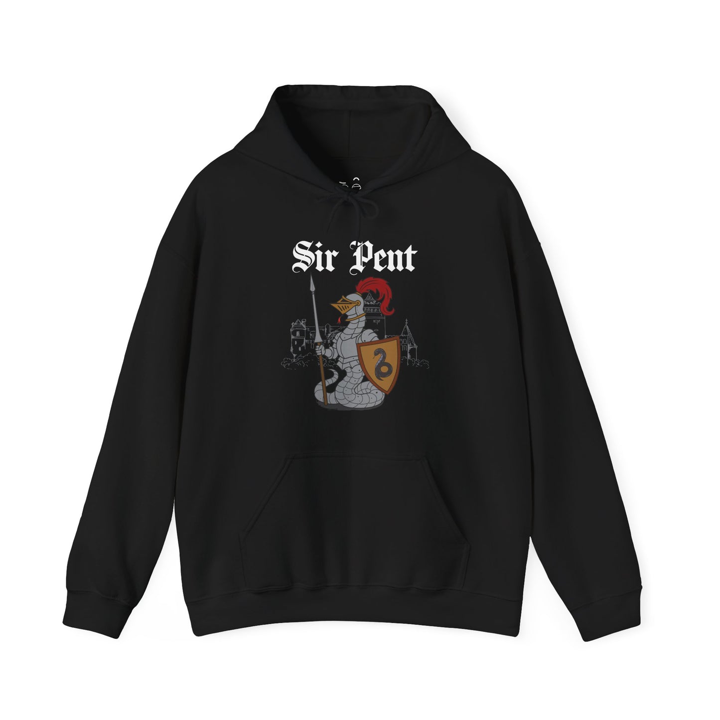 Sir Pent fantasy hoodie featuring a serpent wearing medieval knight armor