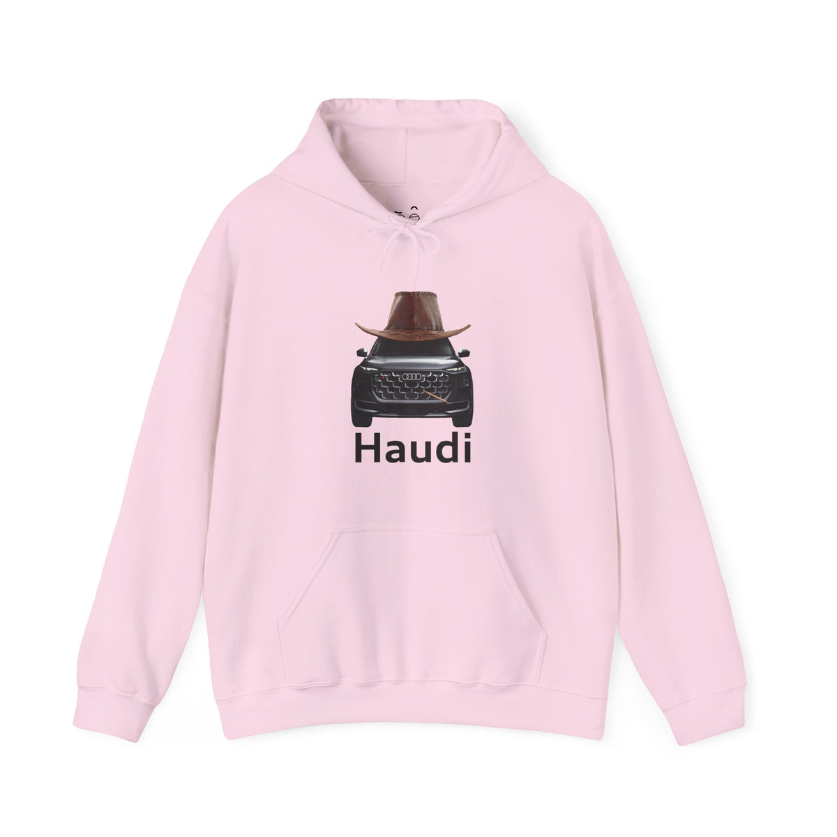 Haudi funny car hoodie with an Audi wearing a cowboy hat and toothpick