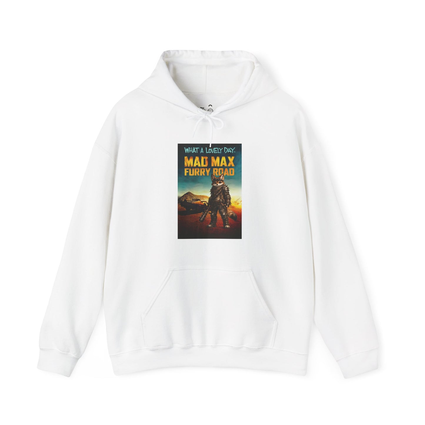 Mad Max Furry Road hoodie design with a furry character parody on a post-apocalyptic movie poster graphic.