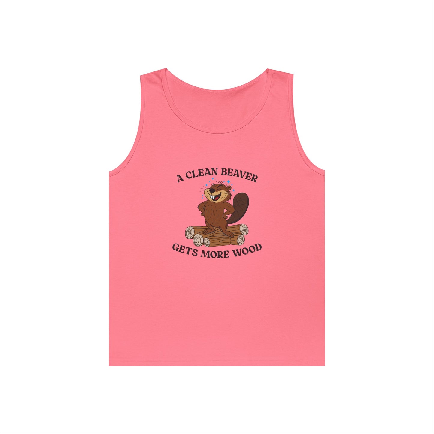 beaver standing on wood pile funny a clean beaver gets more wood adult pun tank top design