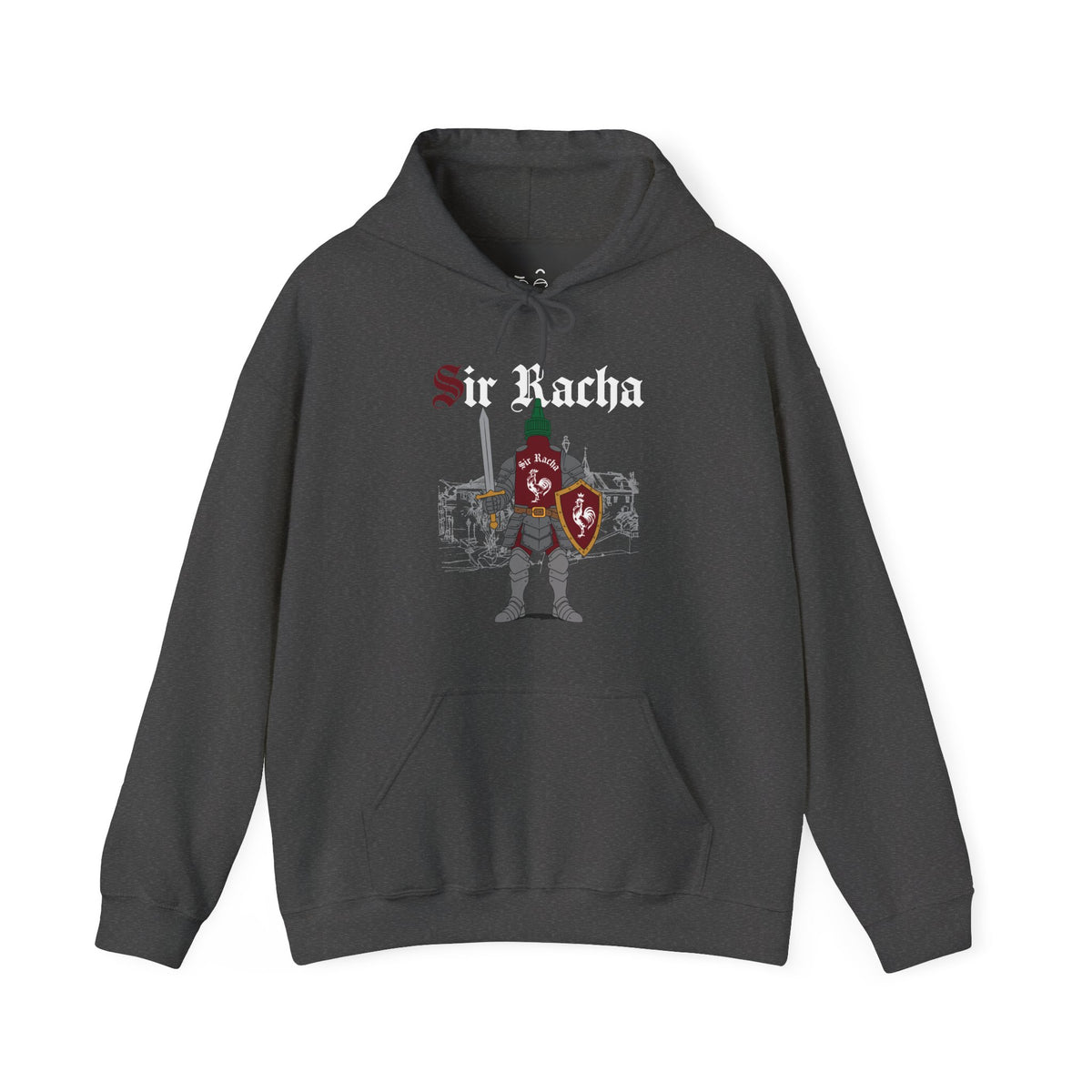 Sir Racha funny sriracha hot sauce bottle in medieval knight armor hoodie