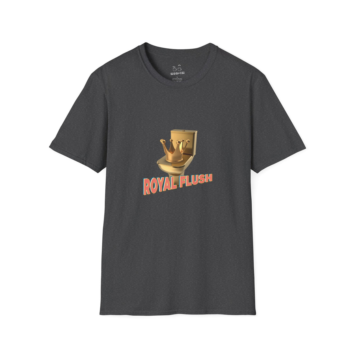 T-shirt with a graphic of an ornate gold royal crown resting on top of a golden toilet seat lid