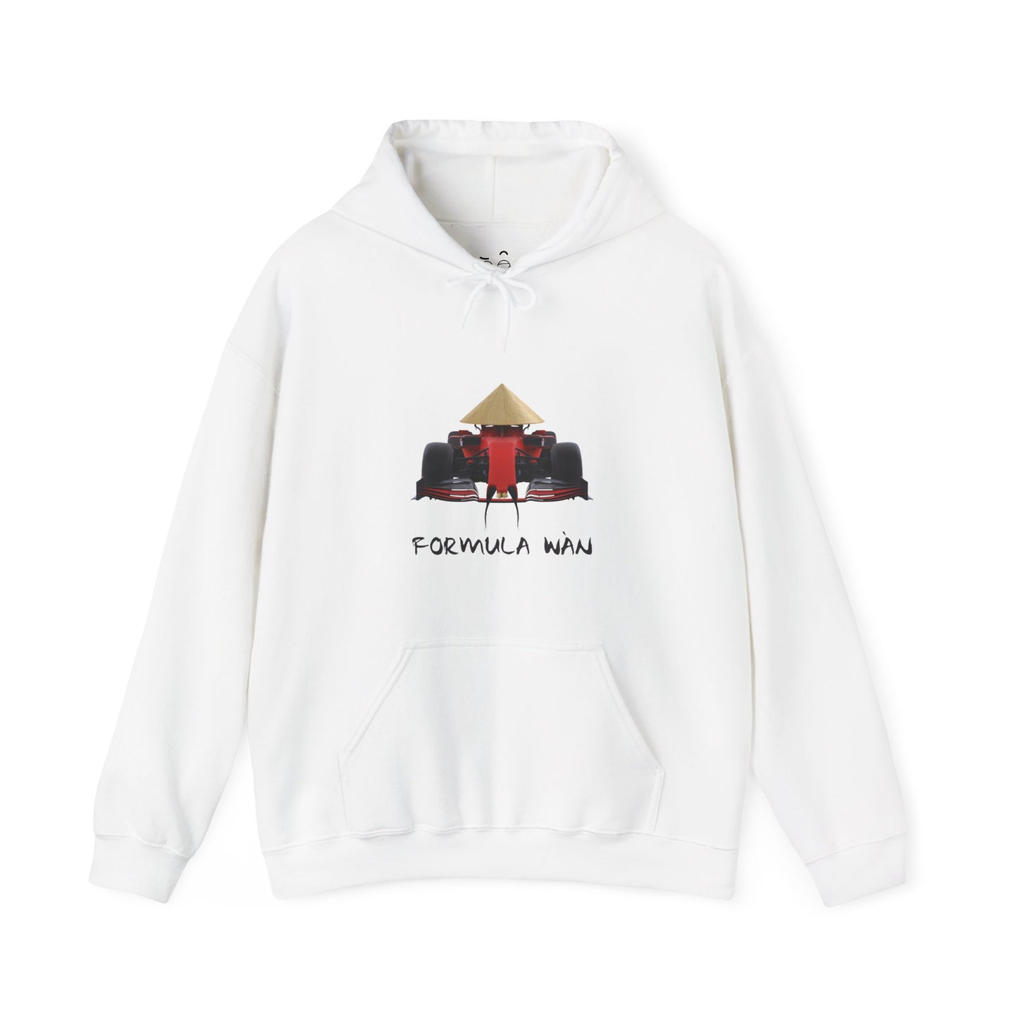Formula Wan parody hoodie featuring a red race car with rice hat and mustache