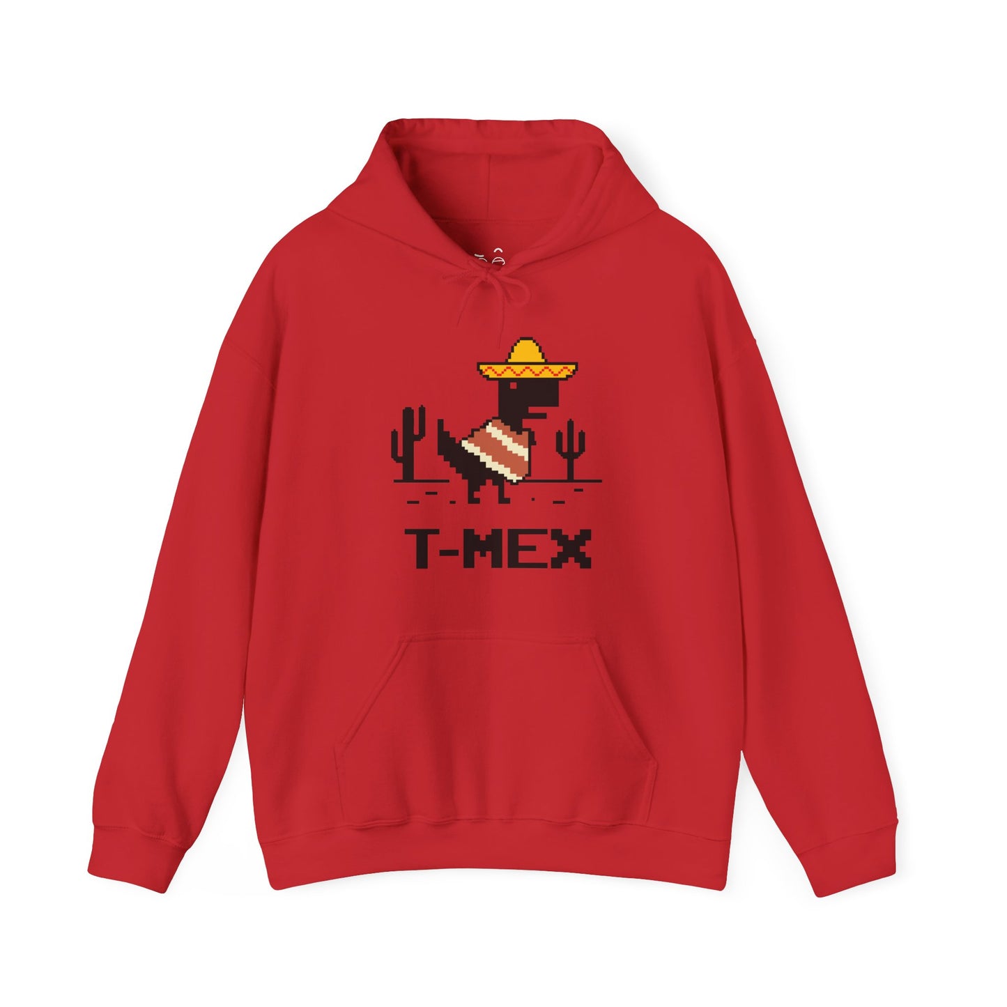 T-Mex Mexican T-Rex wearing a sombrero and poncho in 8-bit pixel art hoodie