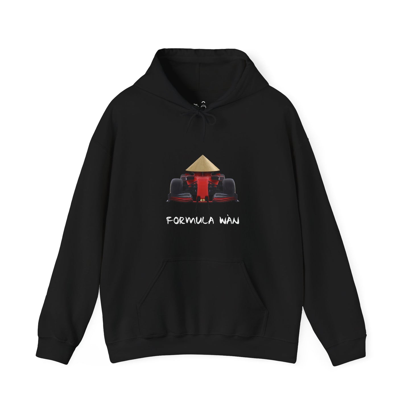 Formula Wan parody hoodie featuring a red race car with rice hat and mustache