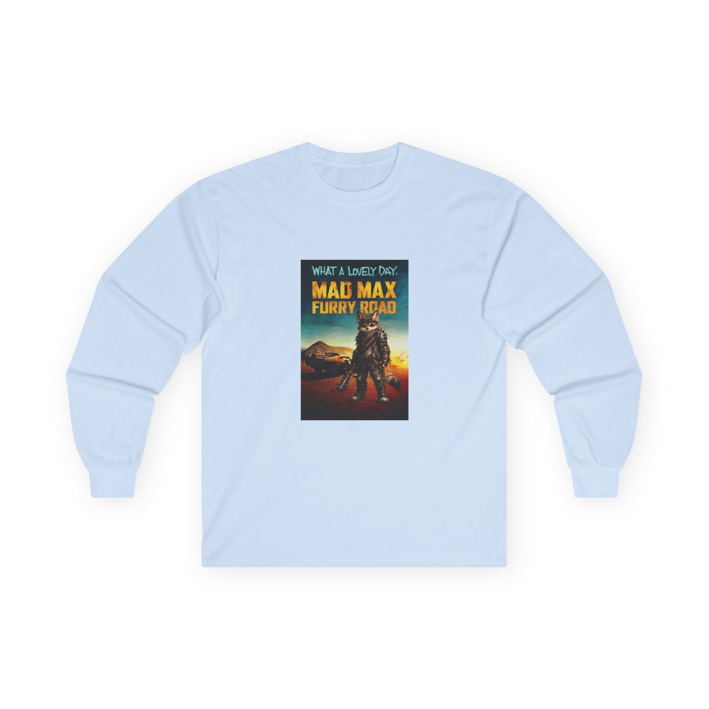 Mad Max Furry Road long sleeve shirt with furry character parody artwork inspired by a post-apocalyptic movie poster.