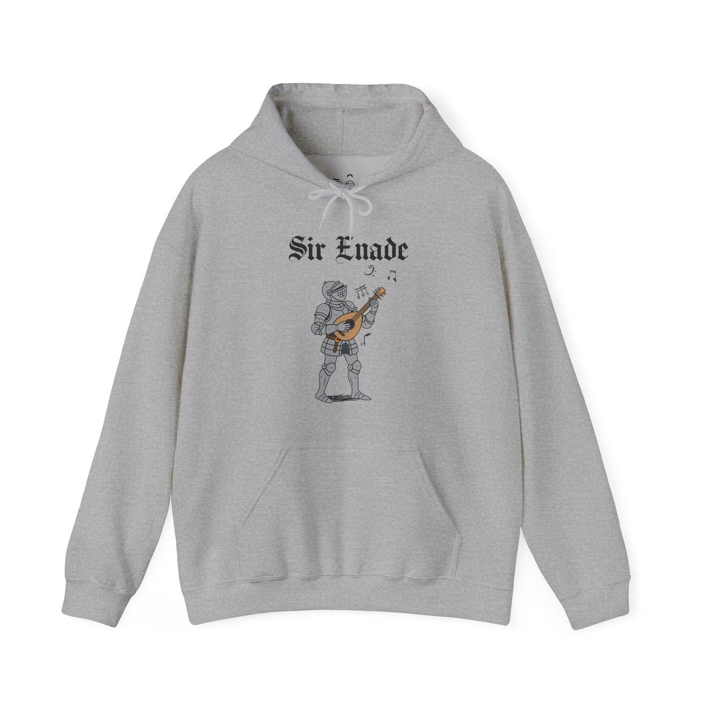 Sir Enade medieval hoodie featuring a knight playing a lute