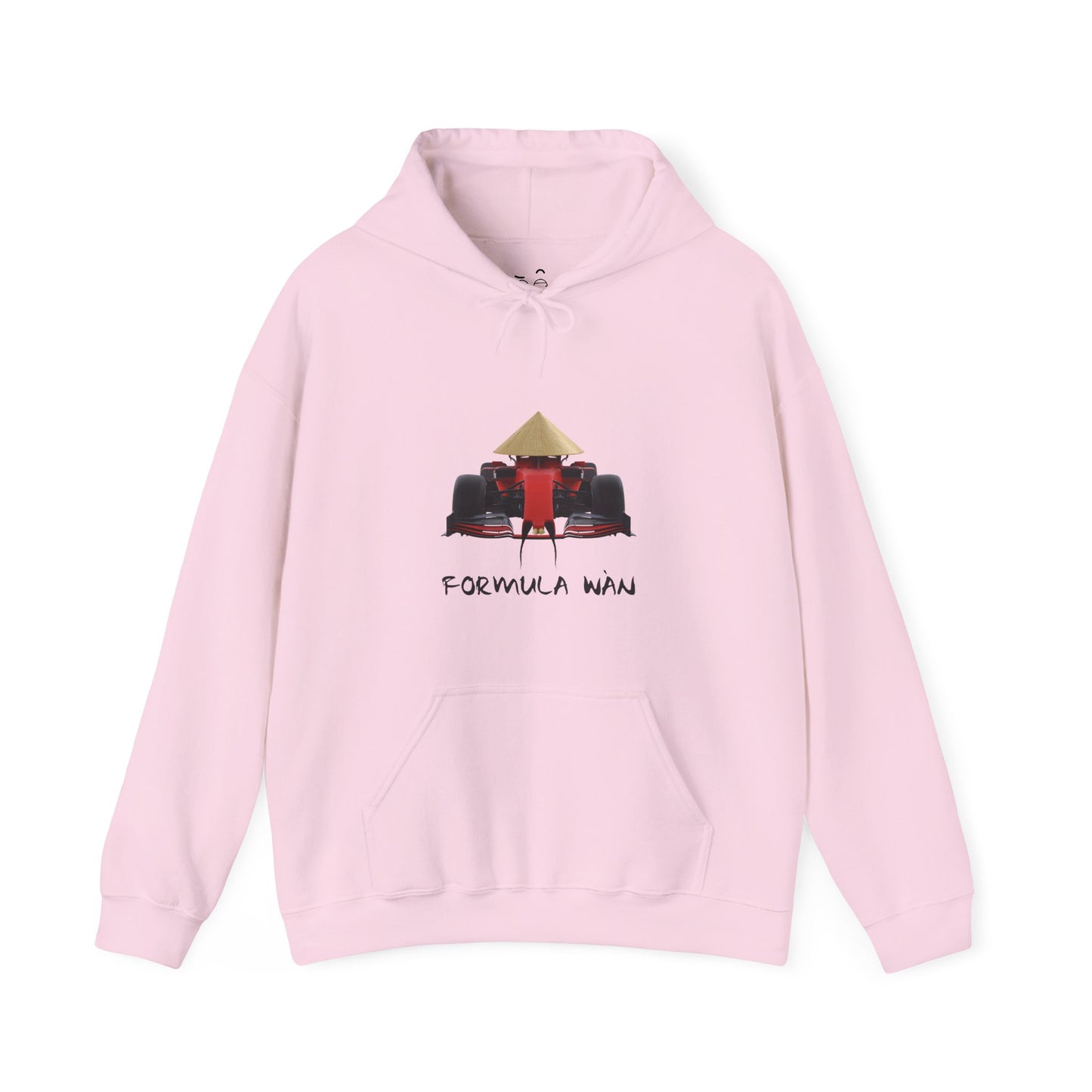 Formula Wan parody hoodie featuring a red race car with rice hat and mustache