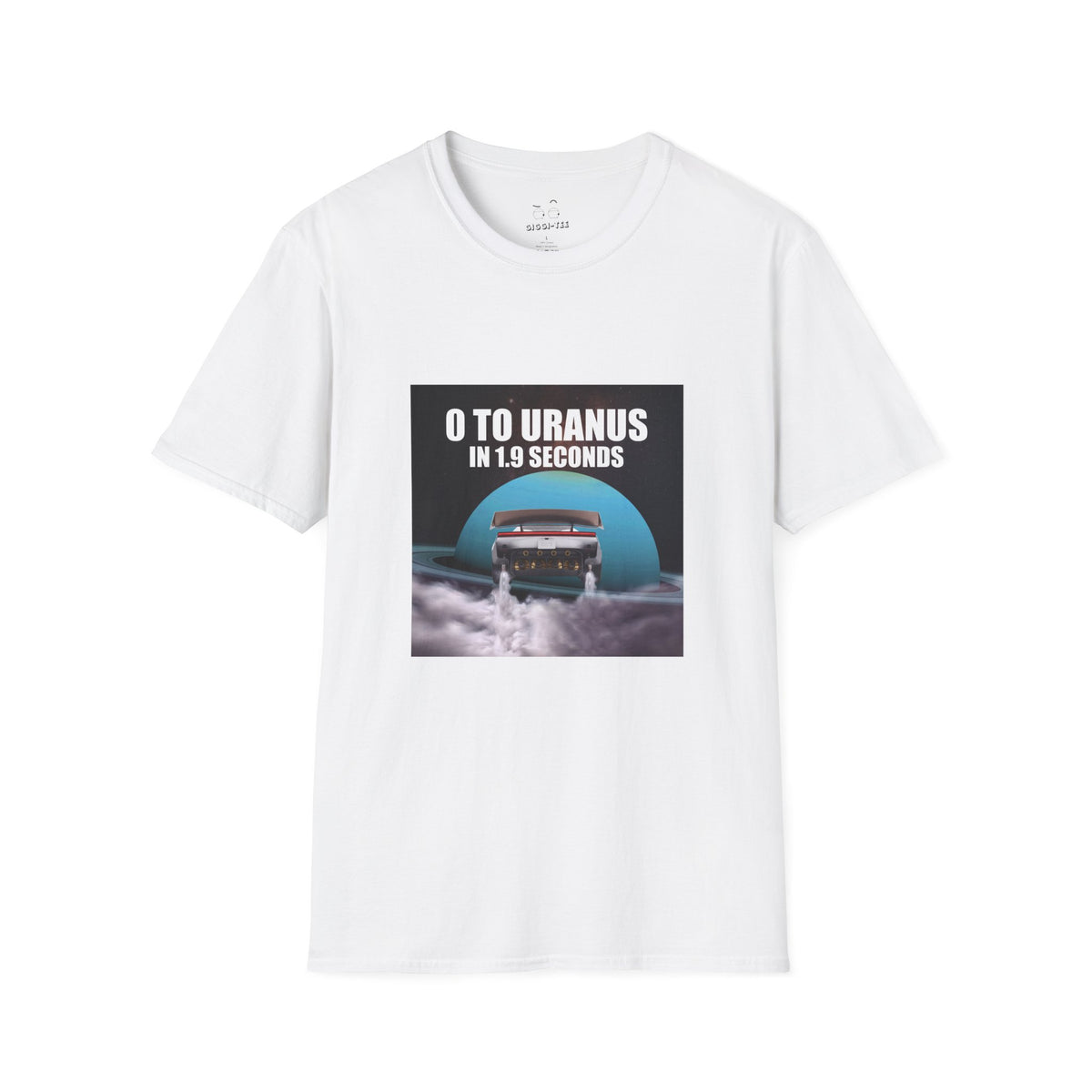 Funny Tesla Roadster meme graphic featuring a futuristic electric sports car racing toward Uranus with the text “0 to Uranus in 1.9 Seconds,” parodying Tesla's acceleration claim with a cheeky space pun.