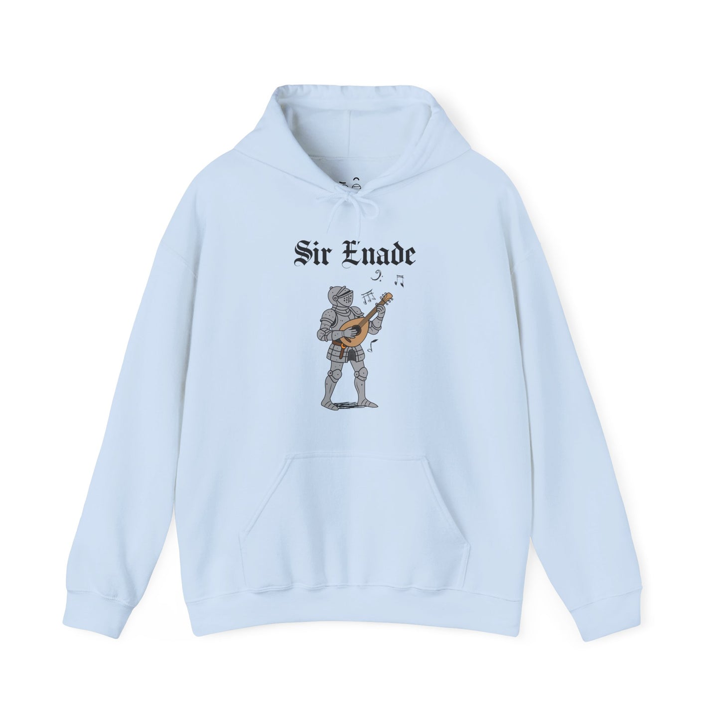 Sir Enade medieval hoodie featuring a knight playing a lute
