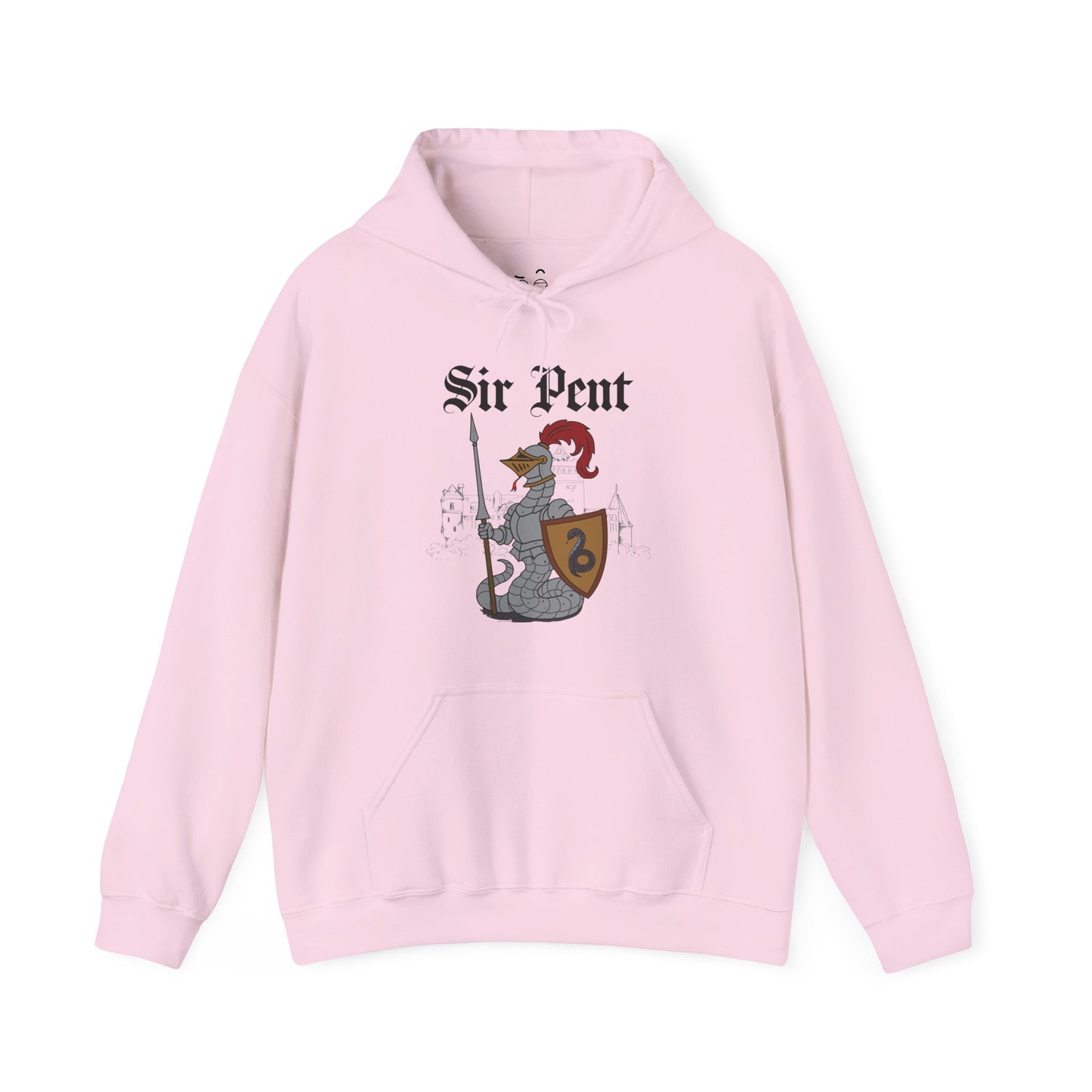 Sir Pent fantasy hoodie featuring a serpent wearing medieval knight armor