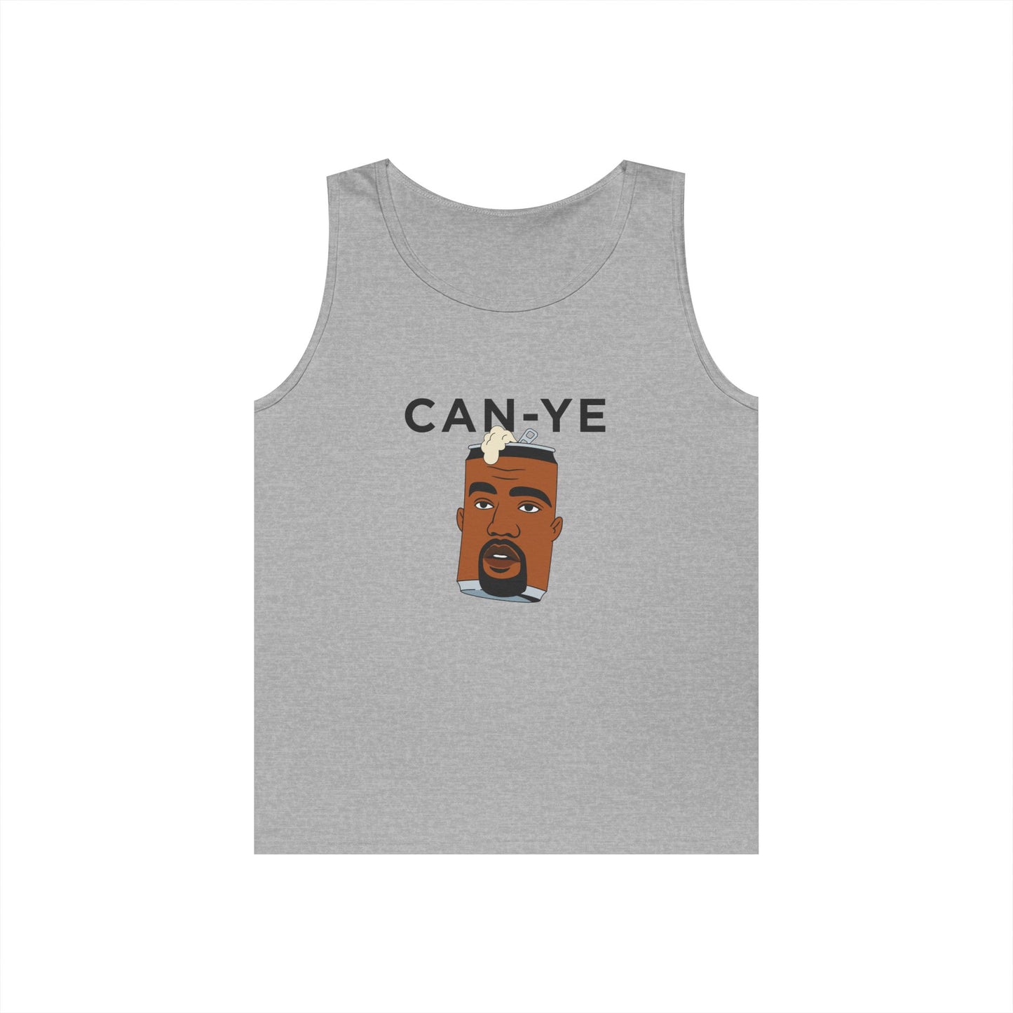 Can Ye funny tank top with canned Kanye West parody. Minimalist music humor design.