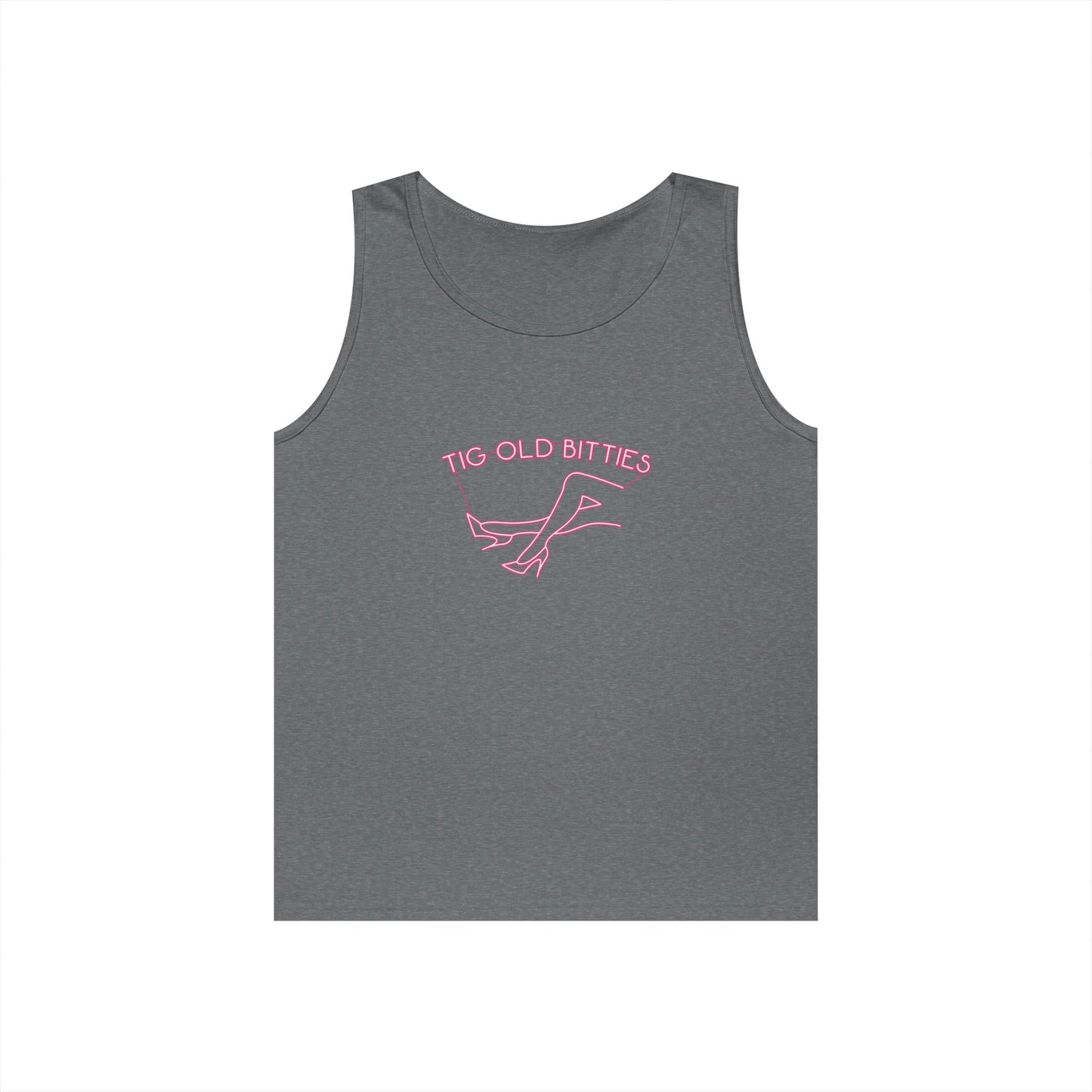 neon sign woman tig ol bitties parody funny tank top design