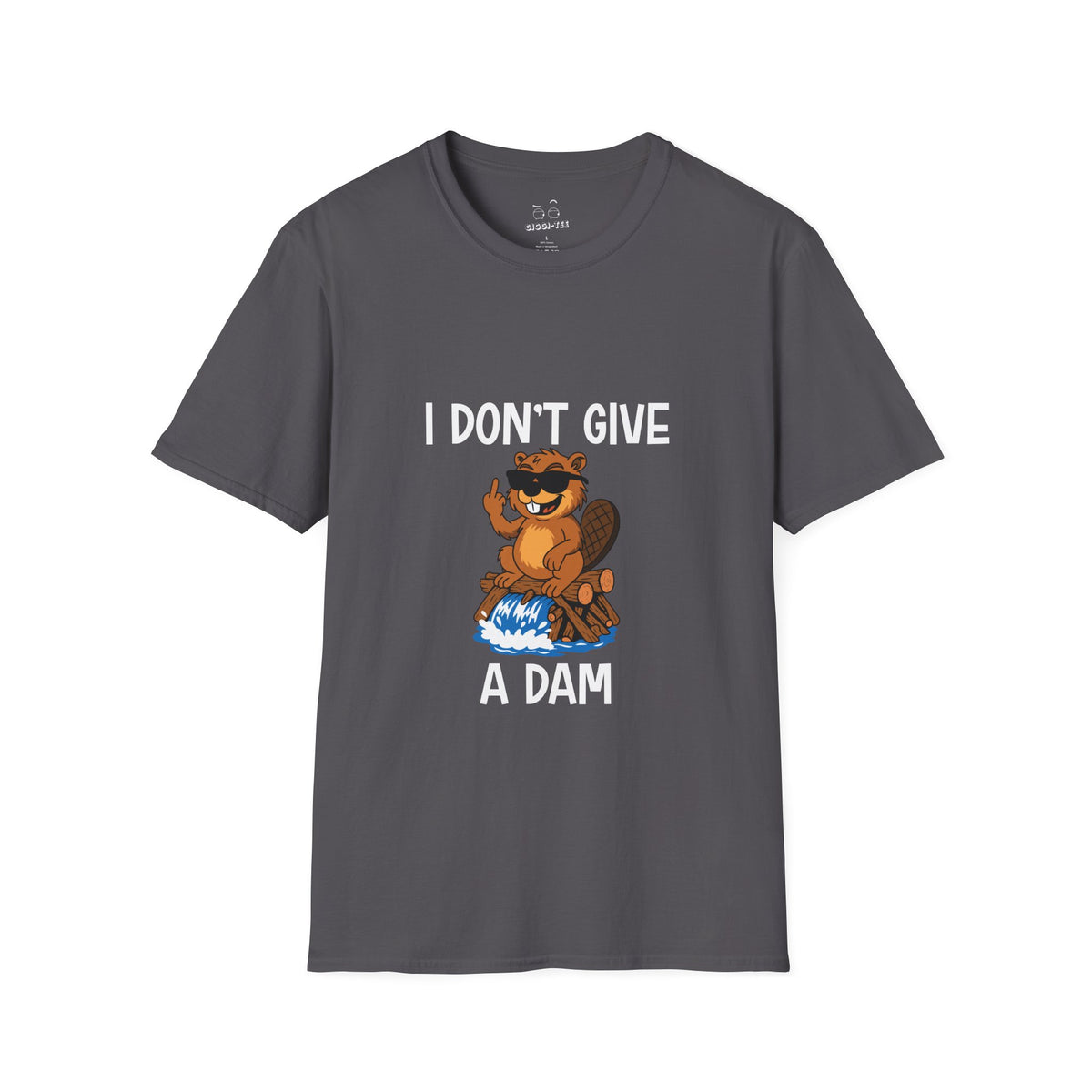 ‘I Don’t Give a Dam’ shirt featuring a cartoon beaver sitting on a dam and giving the middle finger.